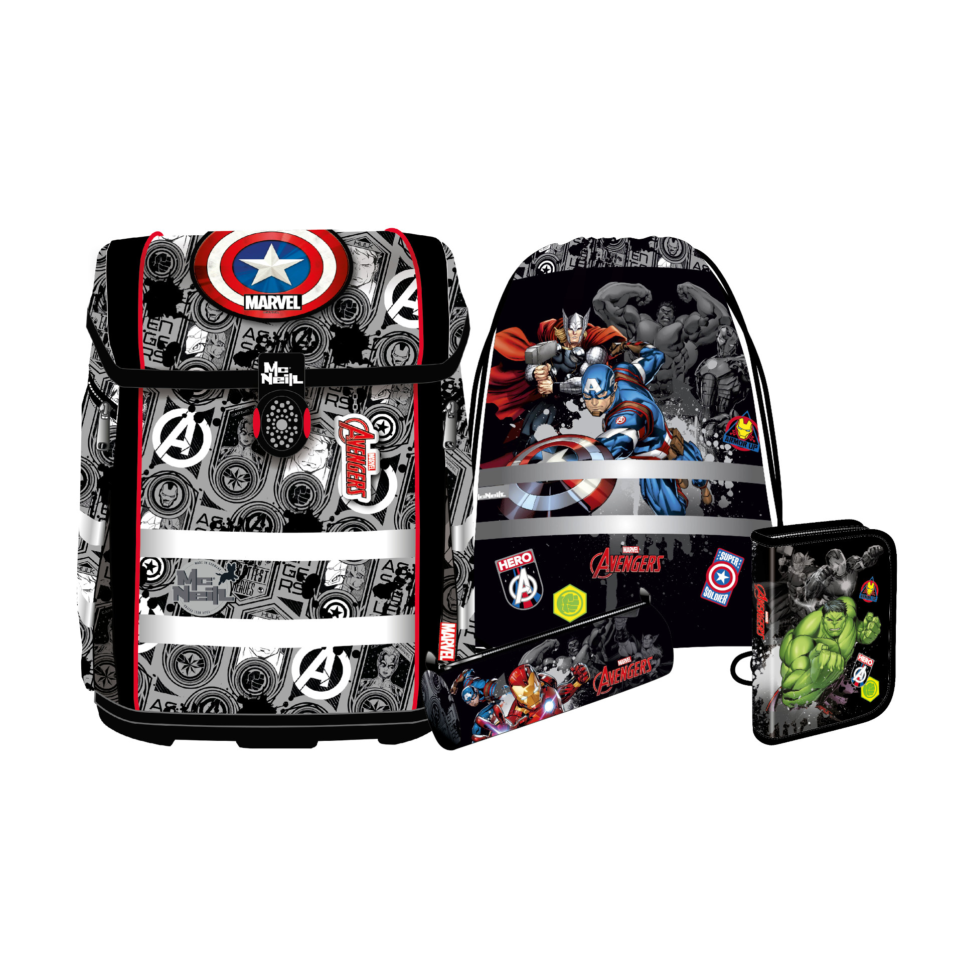 McNeill Disney Schulranzen-Set PERFECTO 5tlg. - MARVEL-AVENGERS