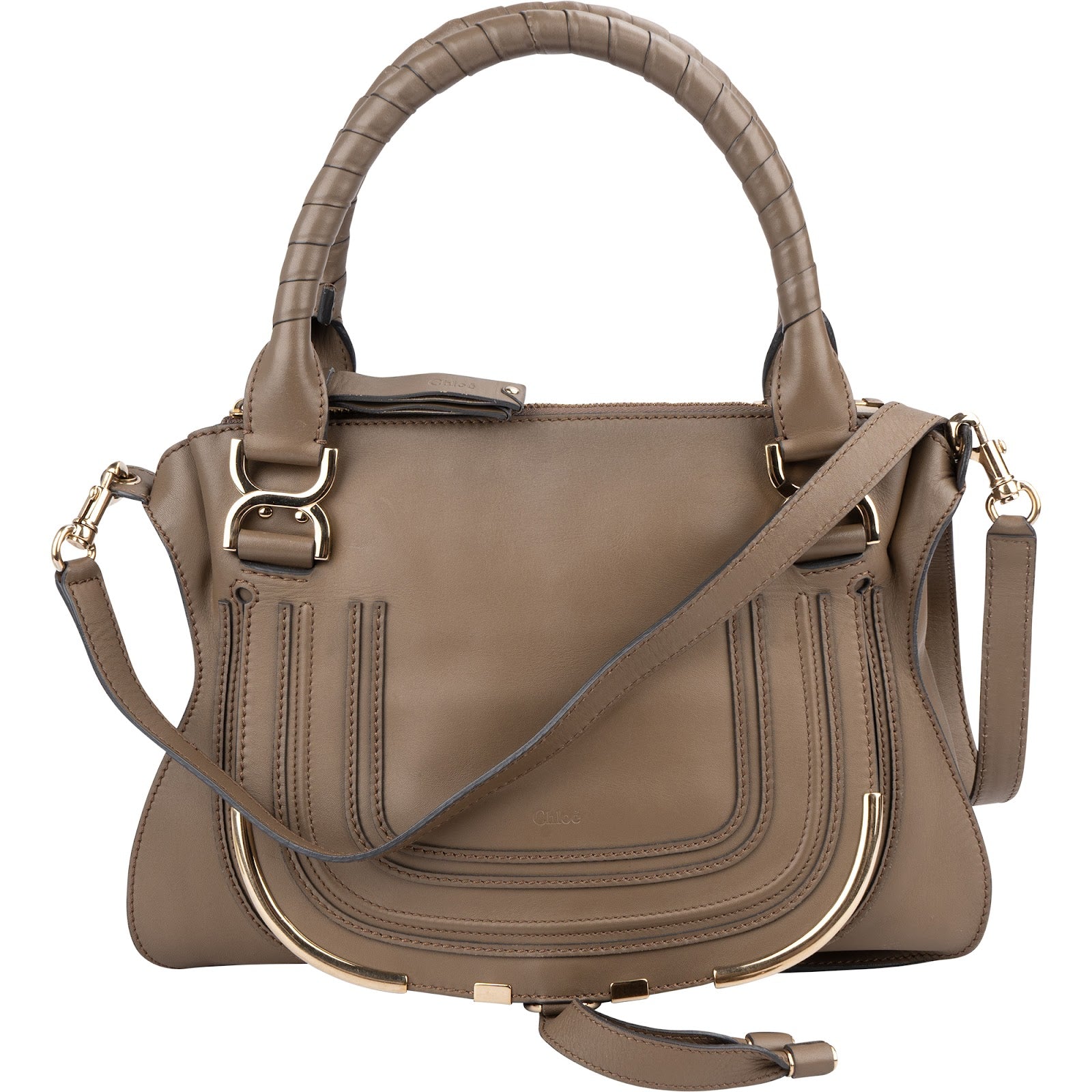 Chloé Taupe Calfskin Marcie Saddle Handbag
