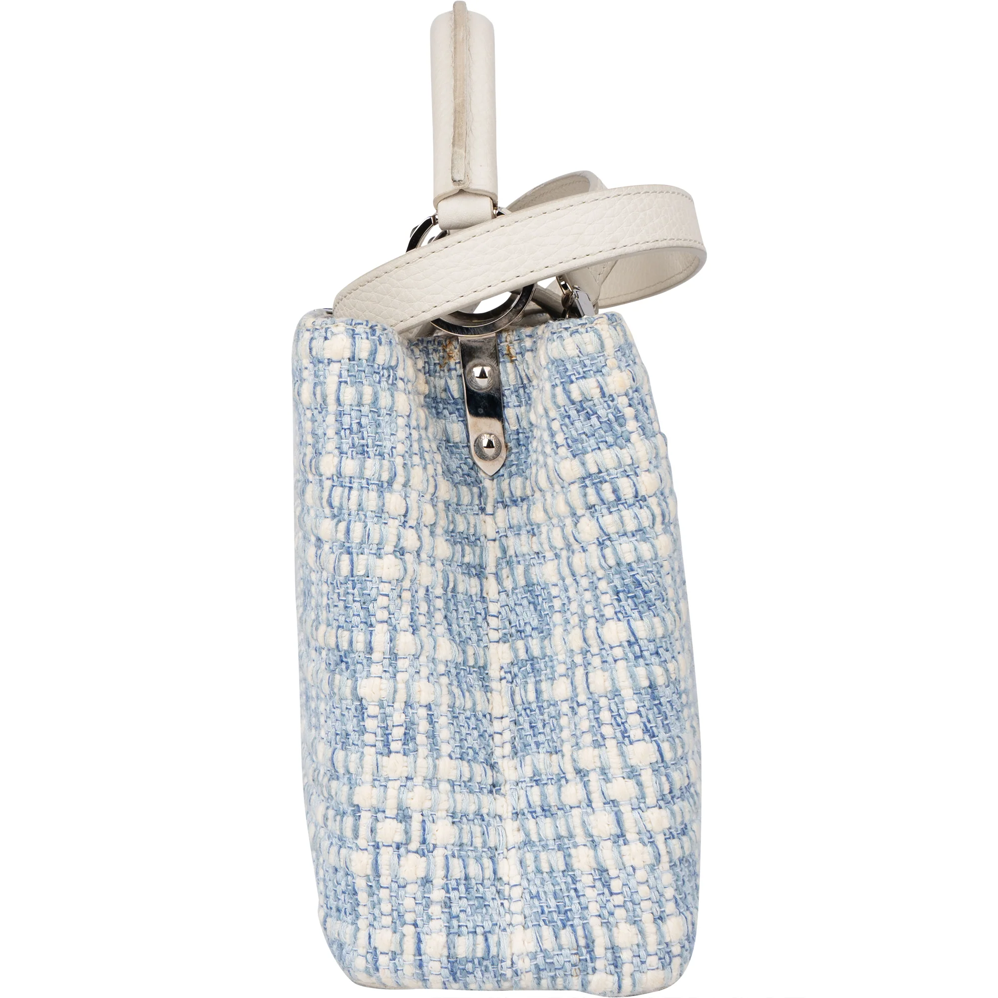 Louis Vuitton Bleu Blanco Tweed Capucines BB Handbag