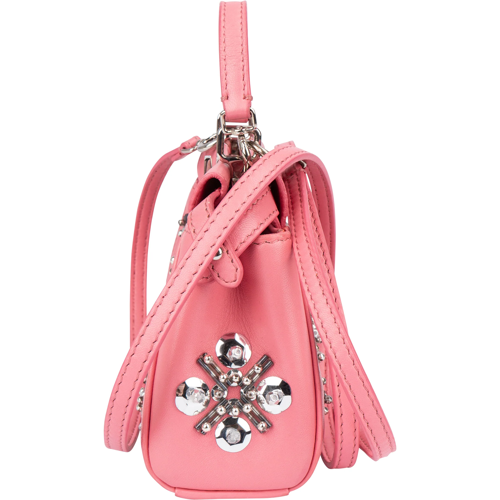 Fendi Pink Leather Crystal Micro Peekaboo Handbag