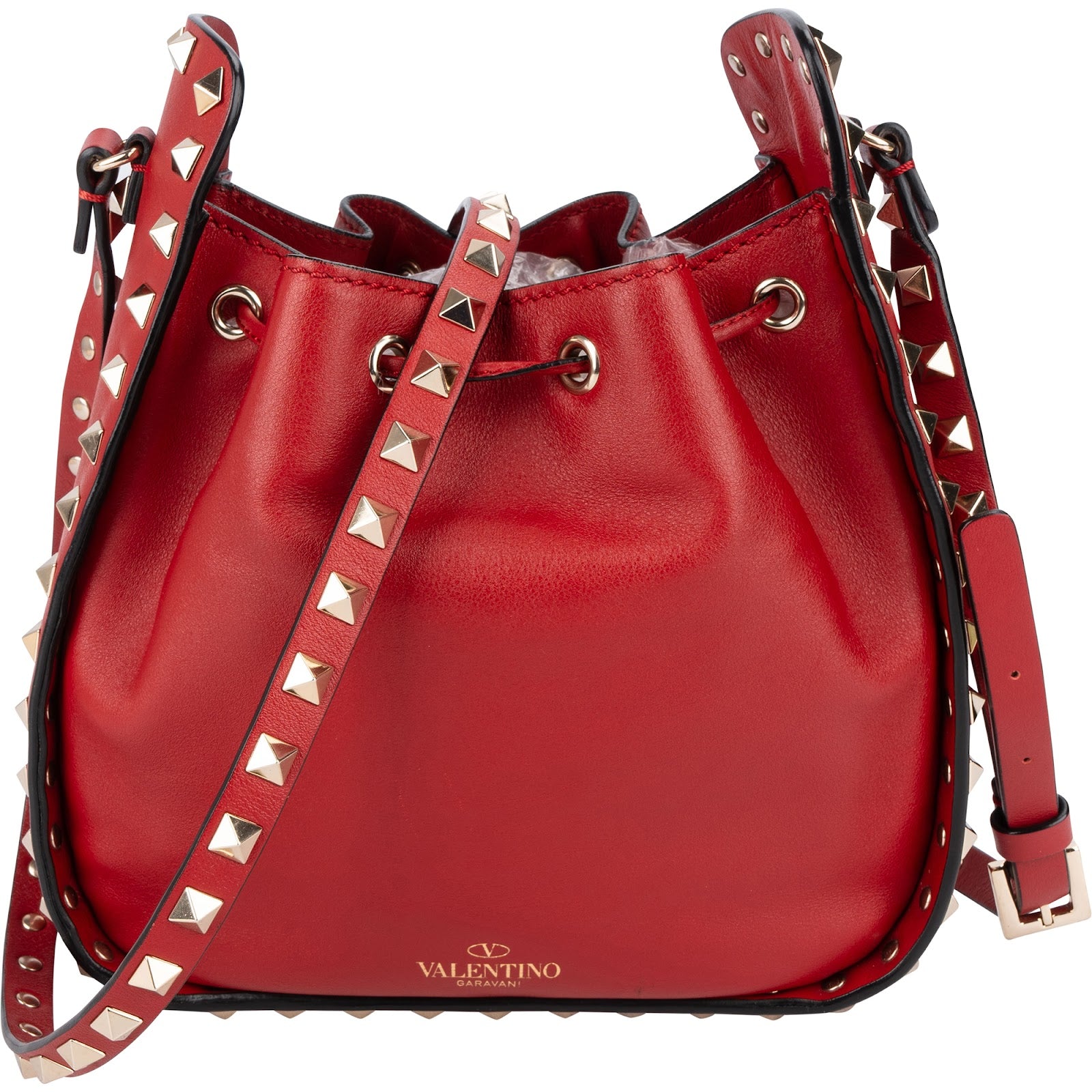 Valentino Garavani Red Leather Rockstud Bucket