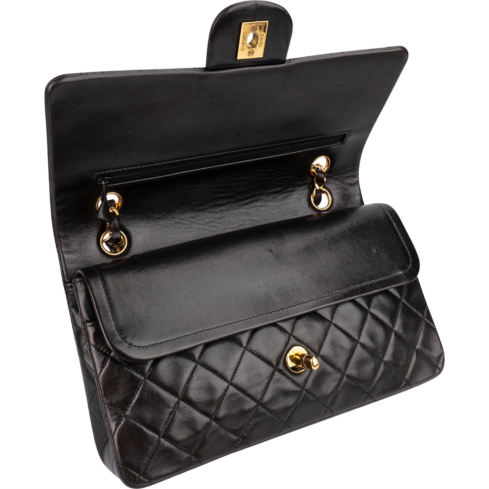 Chanel Quilted Lambskin 24K Gold Double Flap Shoulder Bag