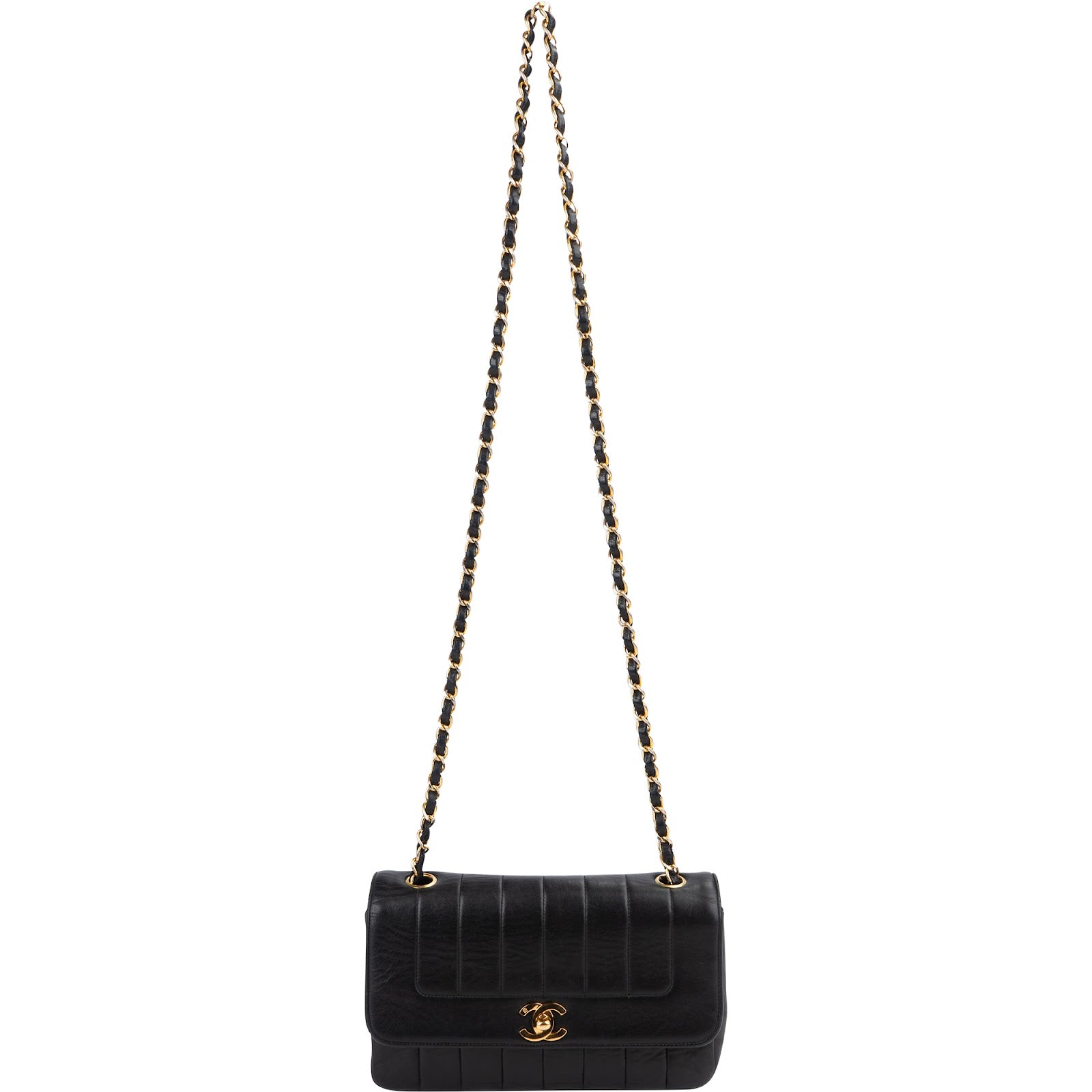 Chanel Vertical Quilted Lambskin 24K Gold Single Flap Crossbody Bag
