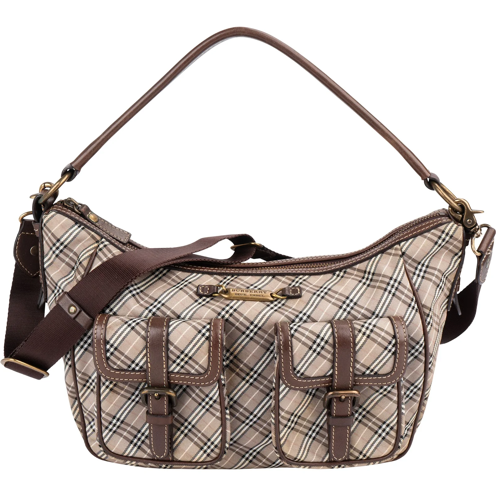 Burberry Nova-Check Monogram Canvas Pocket Hobo Shoulder Bag