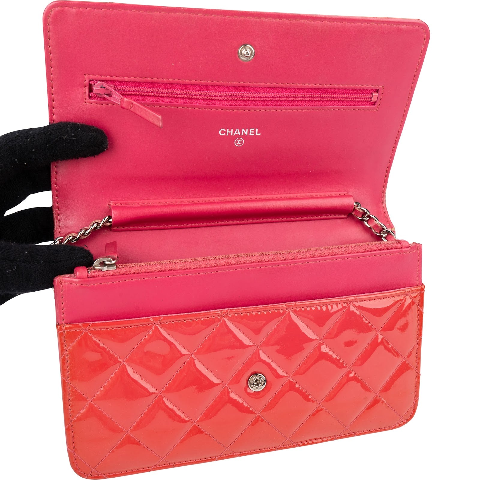 Chanel Quilted Patent Leather Wallet on Chain