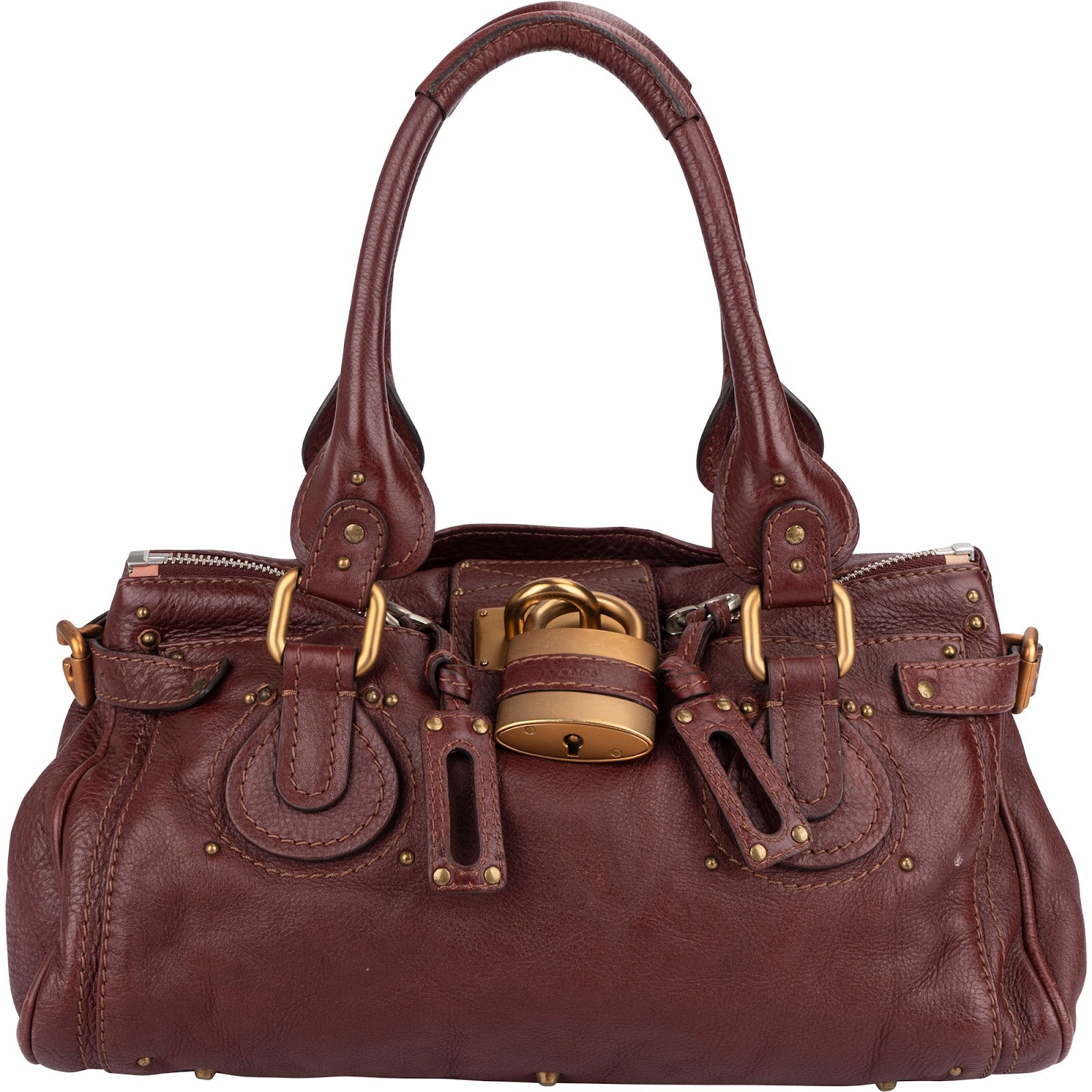 Chloé Bordeaux Leather Paddington Handbag