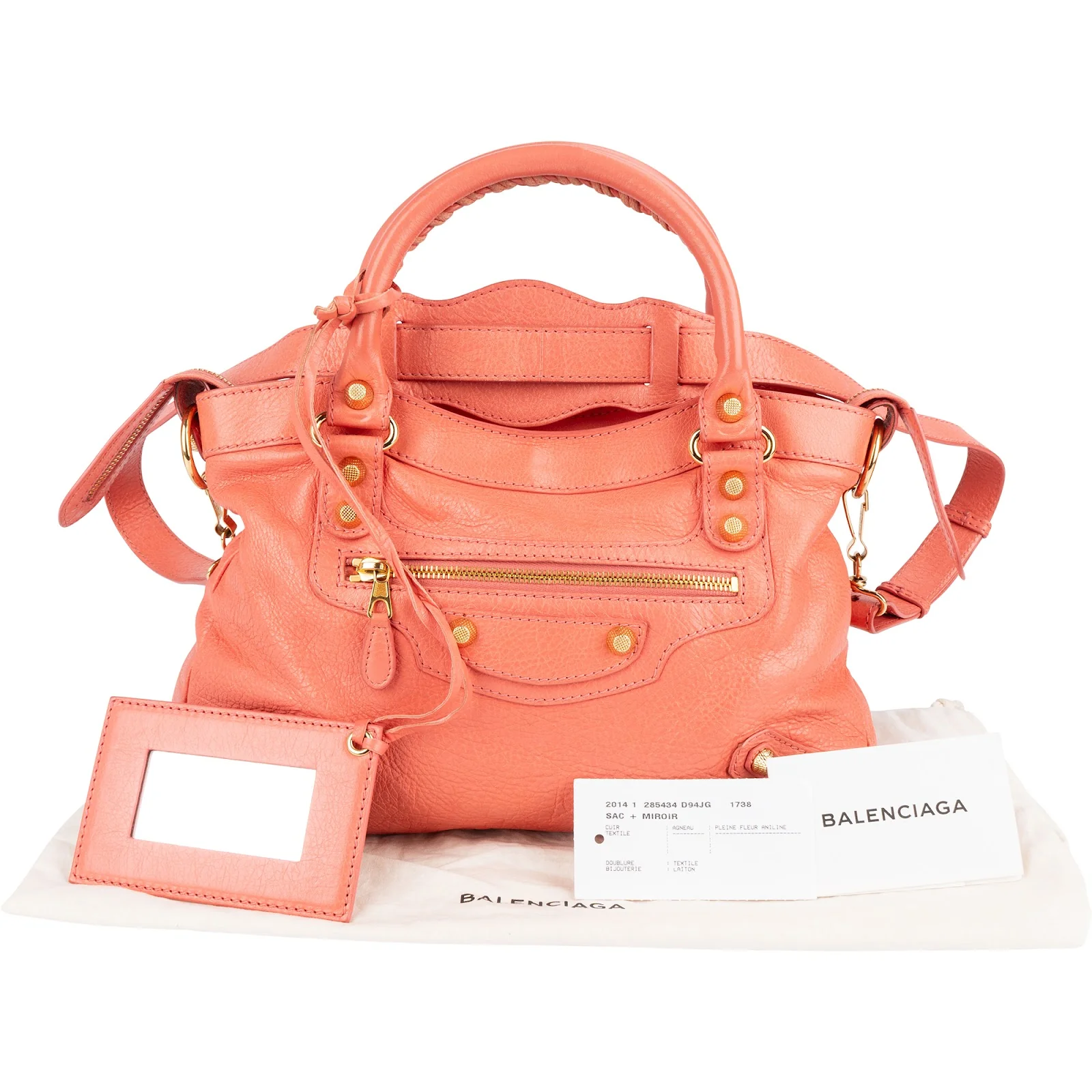 Balenciaga Coral Leather Small City Handbag