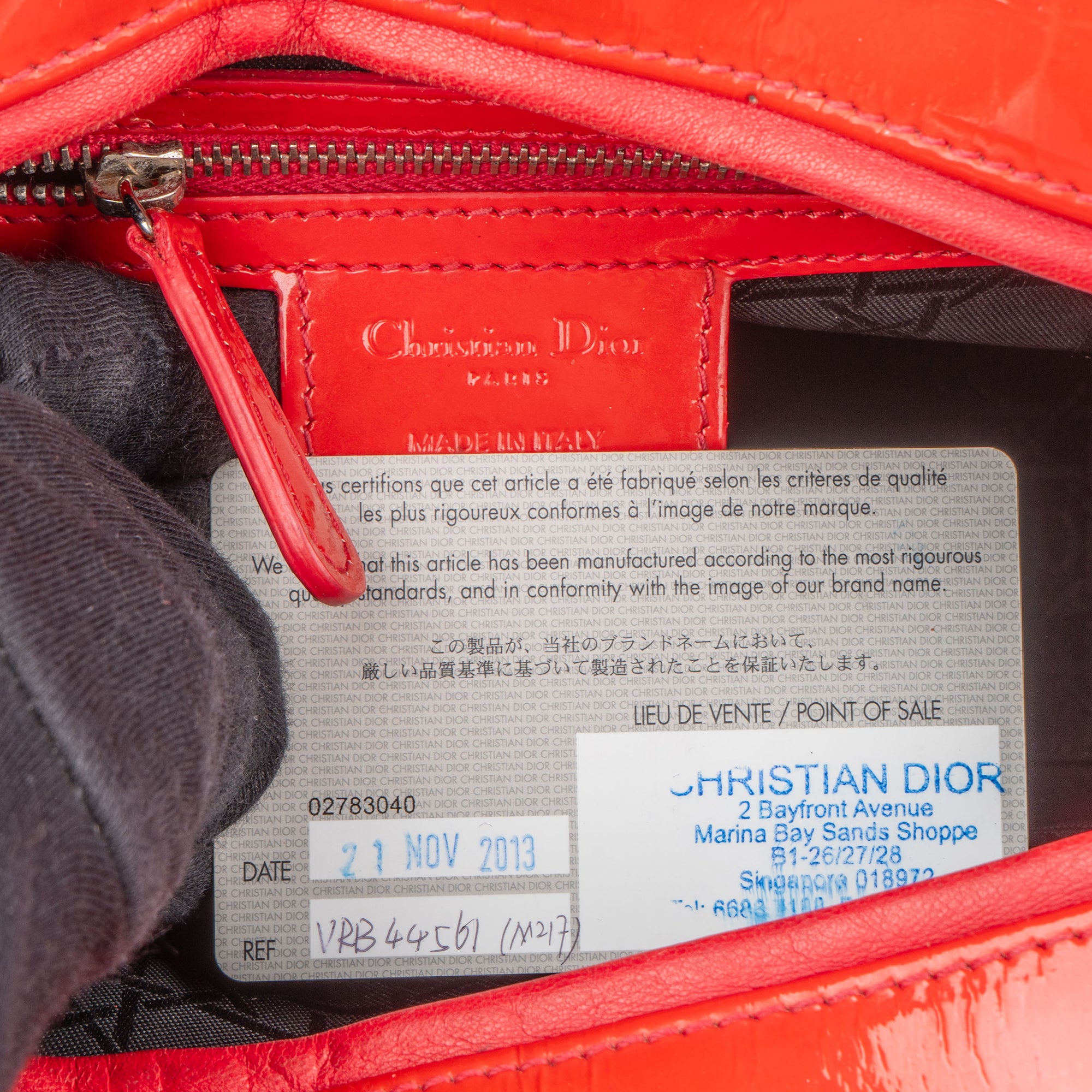 Christian Dior Red Patent Leather Lady Dior Handbag