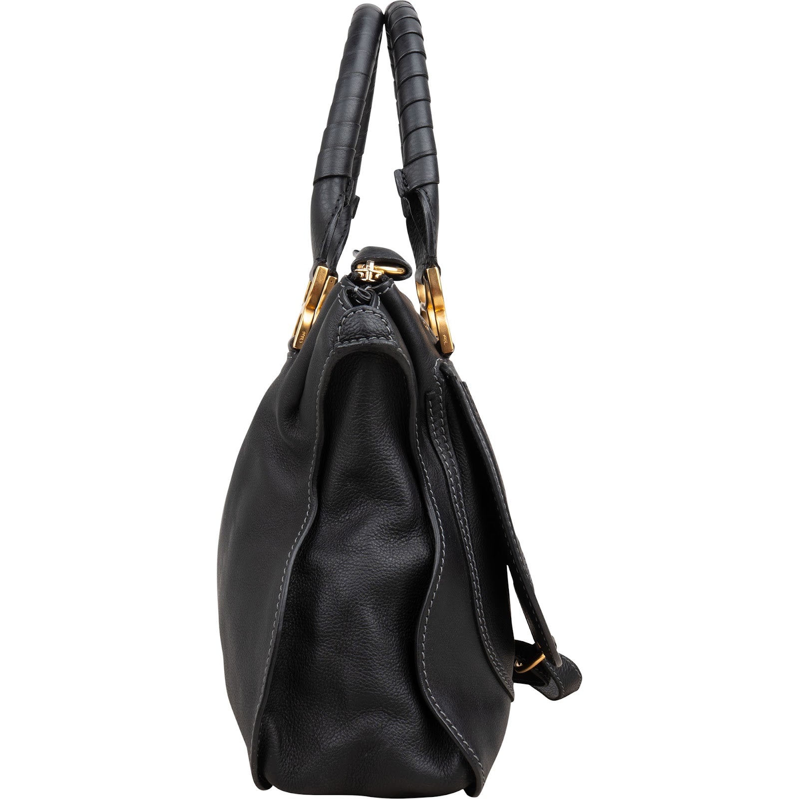 Chloé Black Grained Calfskin Marcie Satchel Handbag