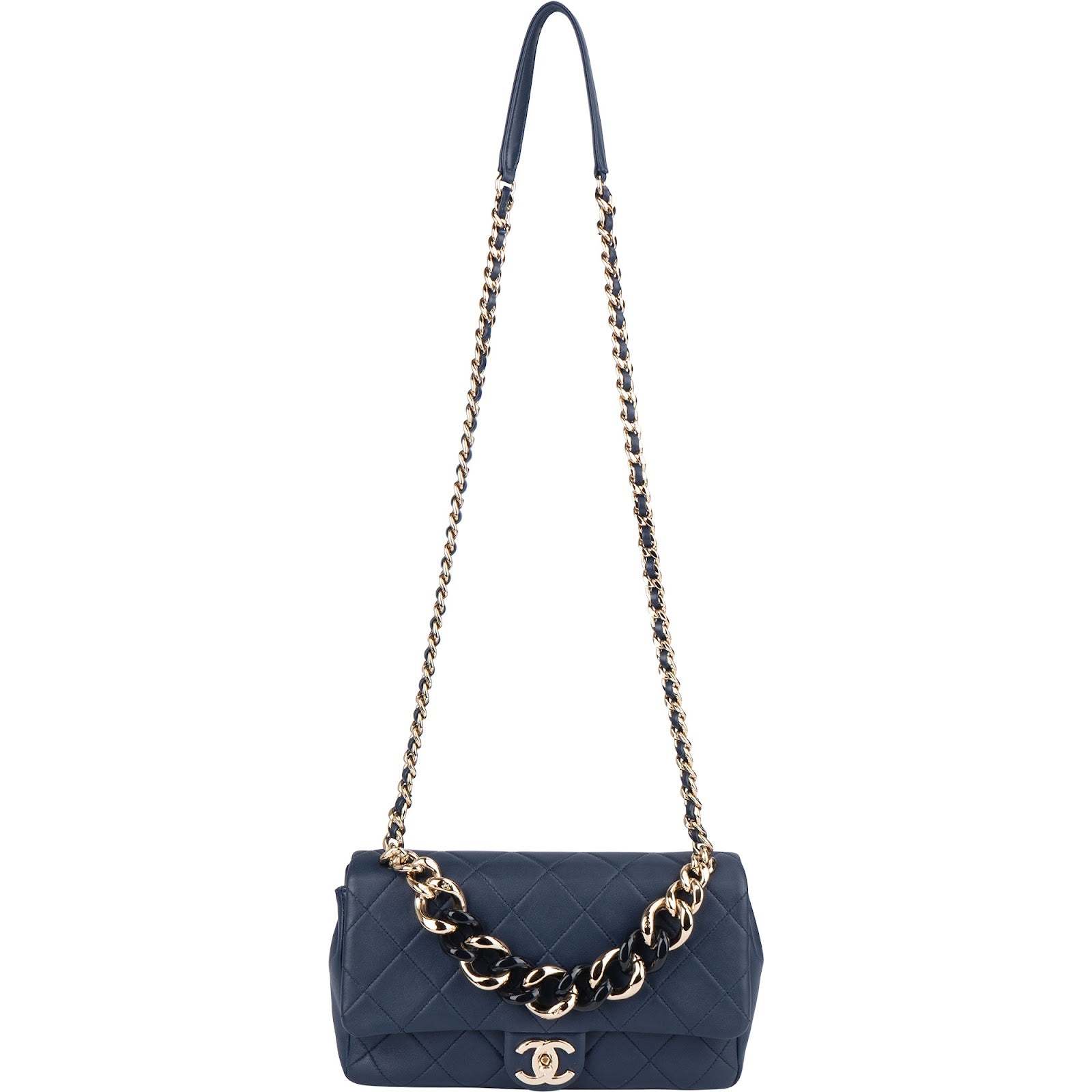 Chanel Quilted Lambskin Medium Flap Chunky Handle Crossbody Bag