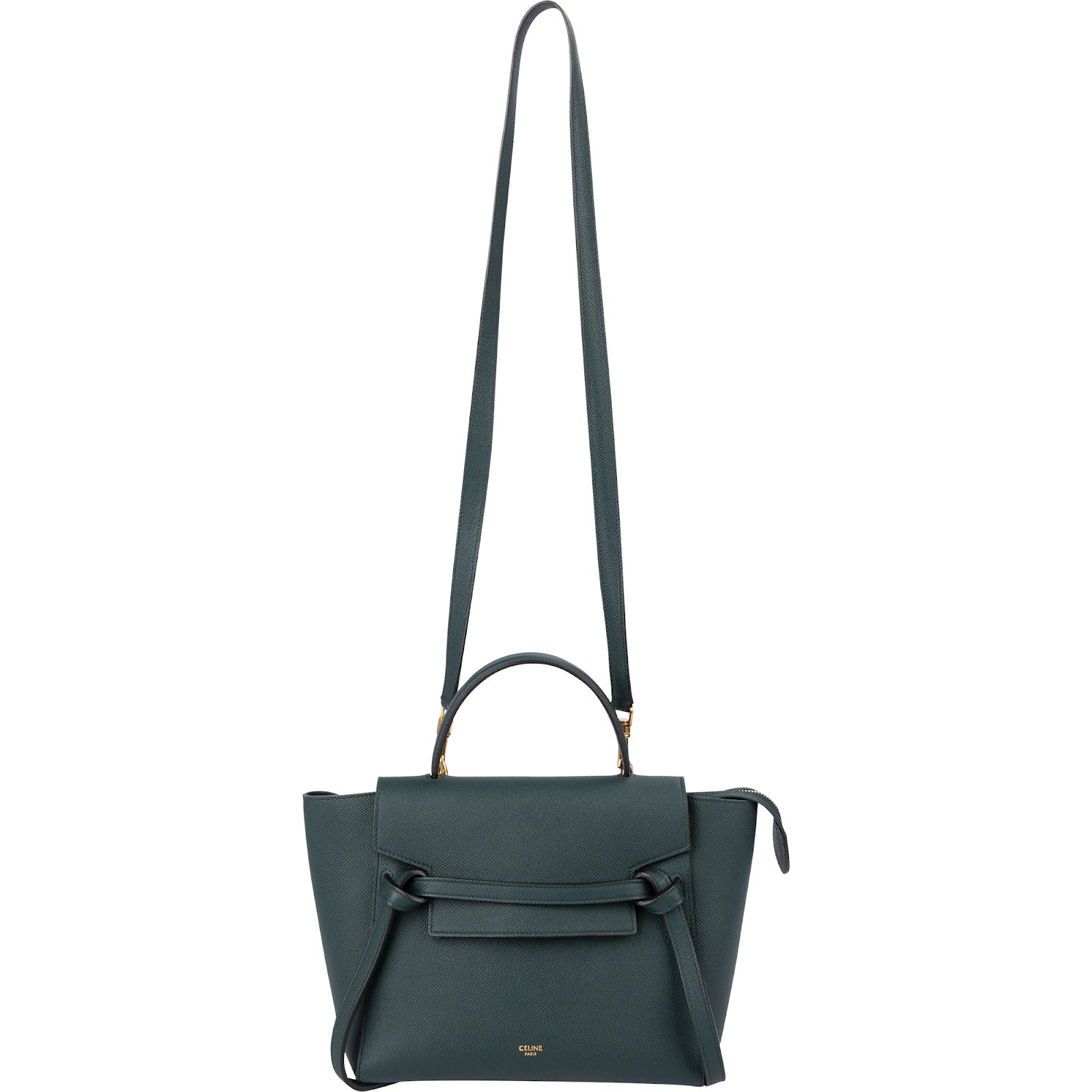 Celine Dark Green Grained Calfskin Belt Nano Handbag