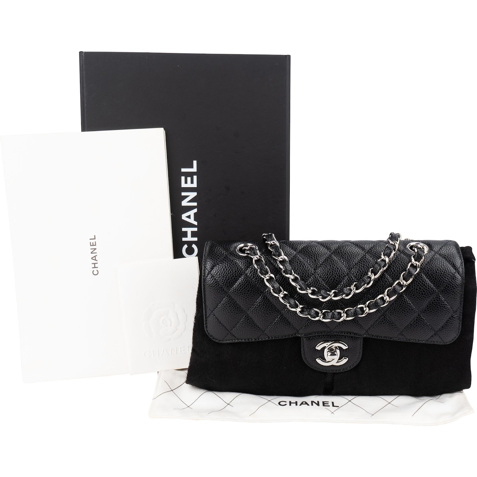 Chanel Quilted Caviar Leather Palladium Small Double Flap Shoulder Bag