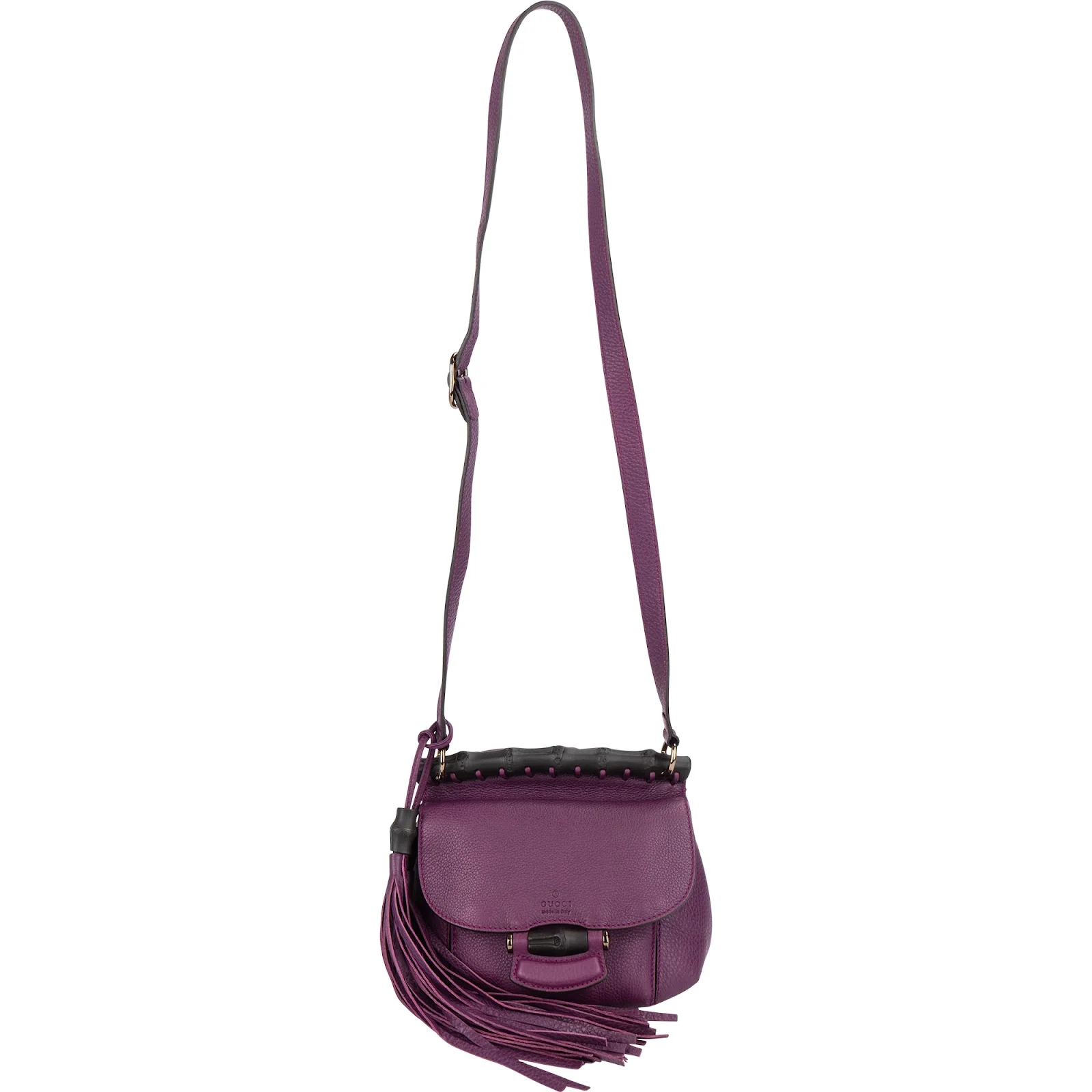 Gucci Pebbled Leather Bamboo Tassel Flap Crossbody Bag
