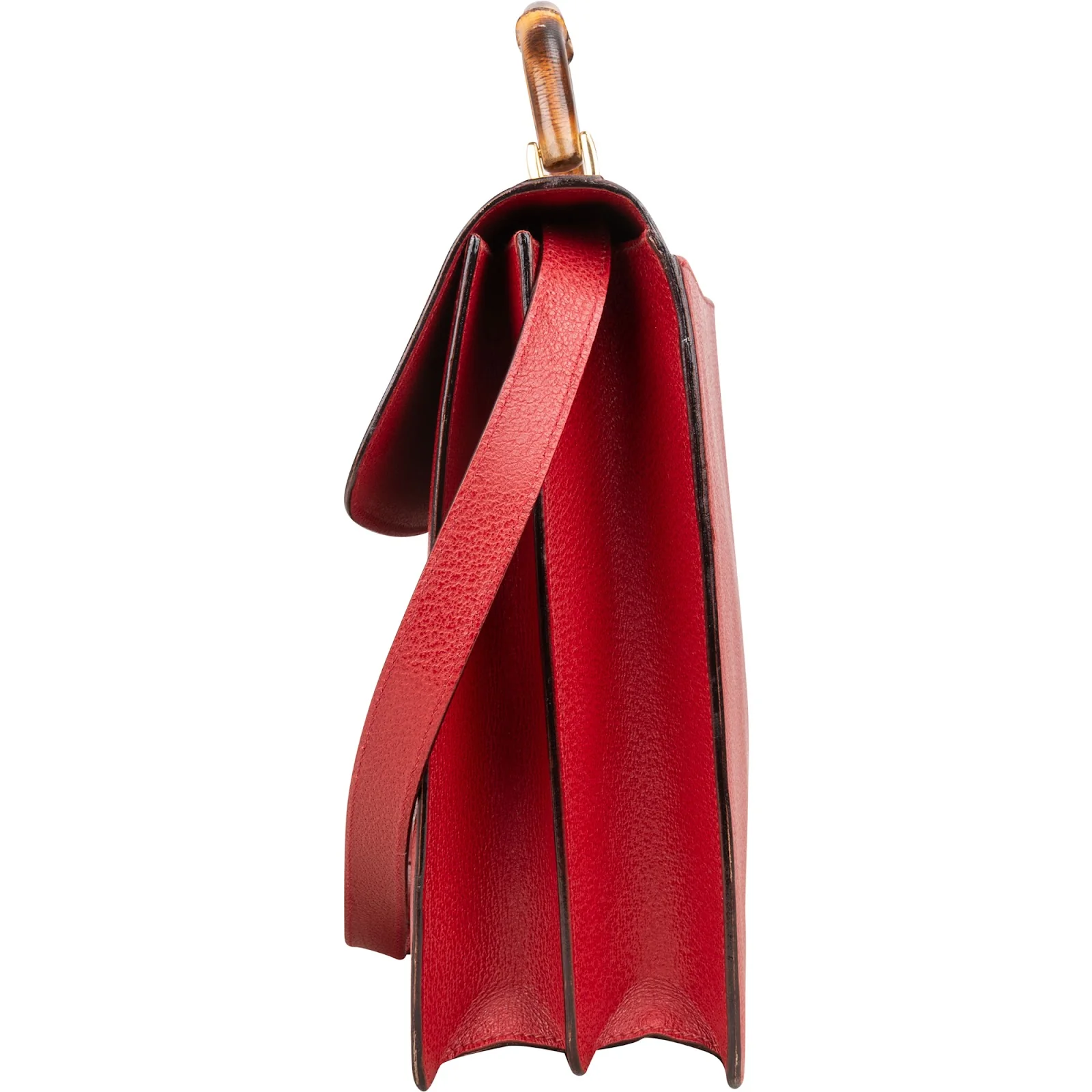 Gucci Red Grained Leather Bamboo Aktentasche Crossbody