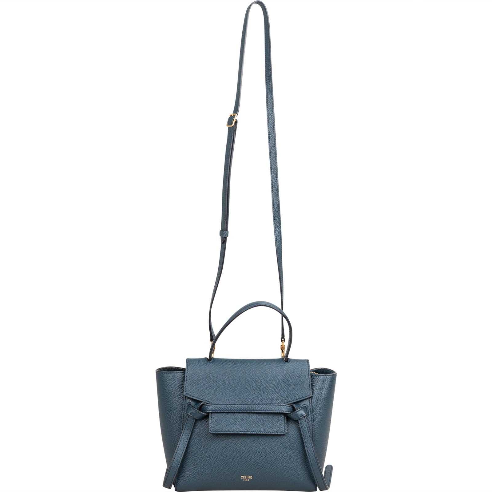 Celine Petrol Leather Grained Calfskin Belt Handbag