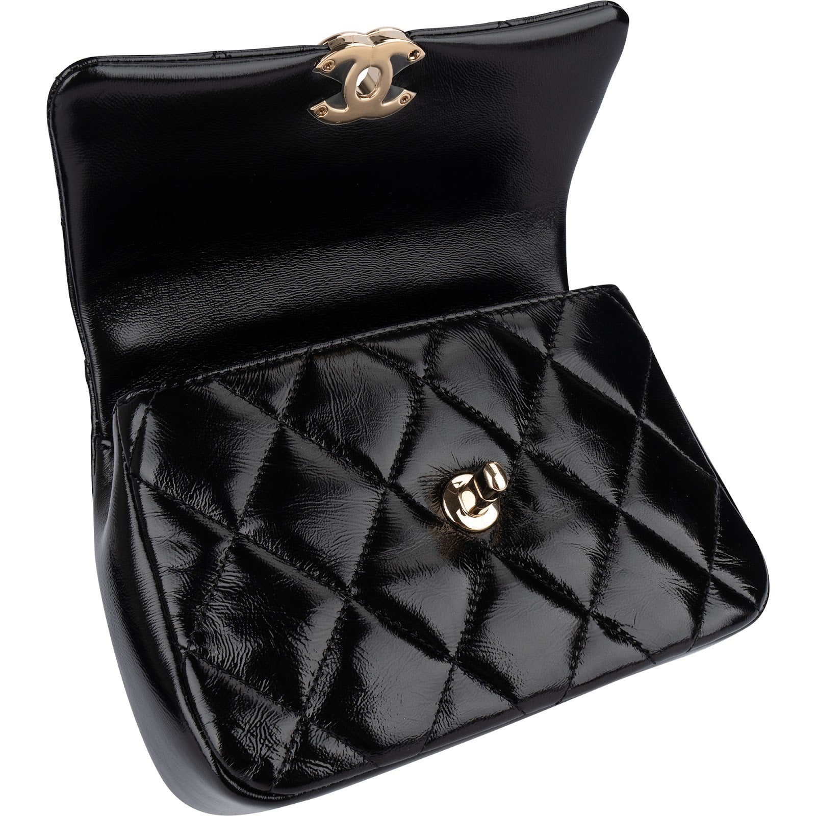 Chanel Quilted Patent Calfskin Coco Handle Single Flap Crossbody Bag