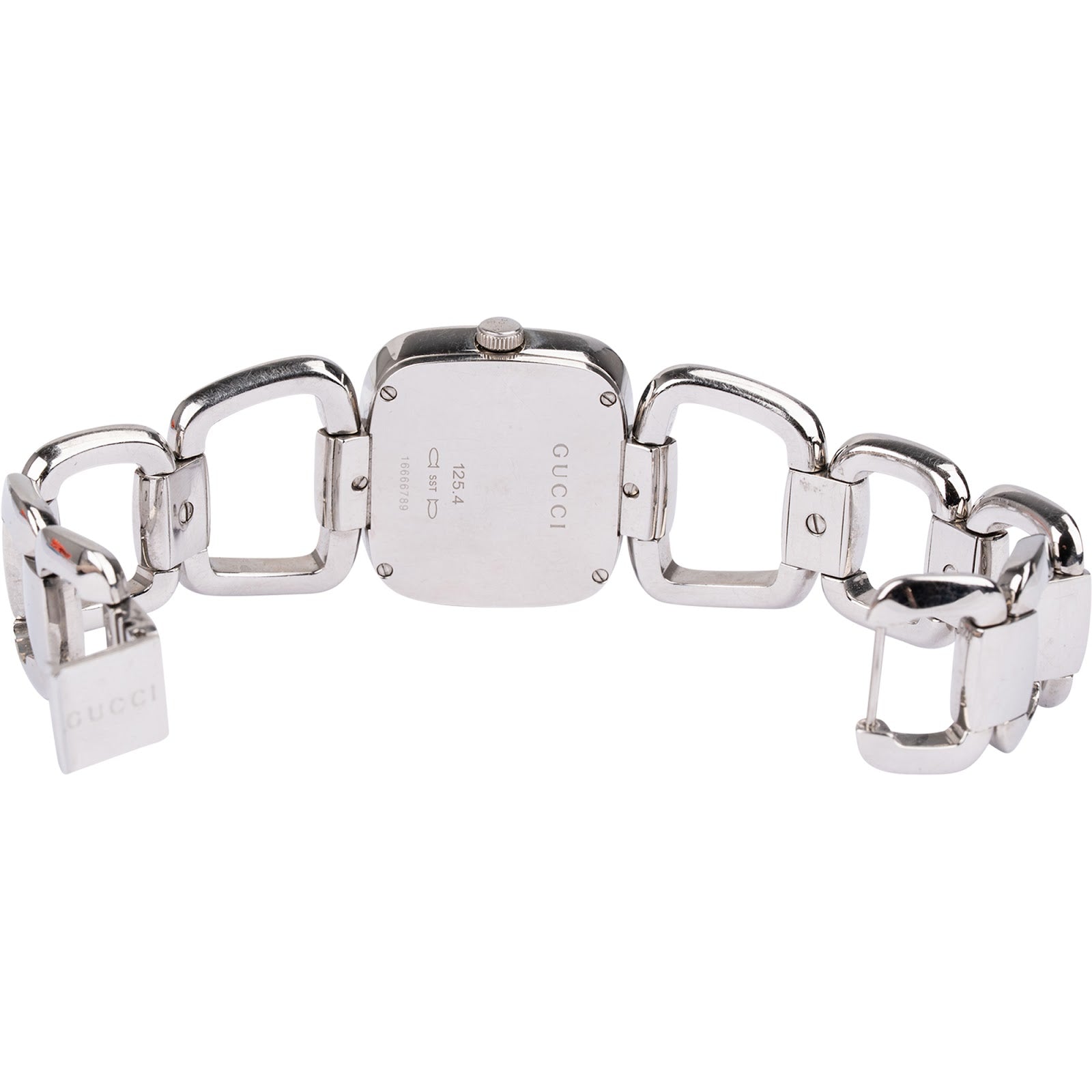 Gucci Silver Tone Horsebit 125.4 Diamonds Damenuhr