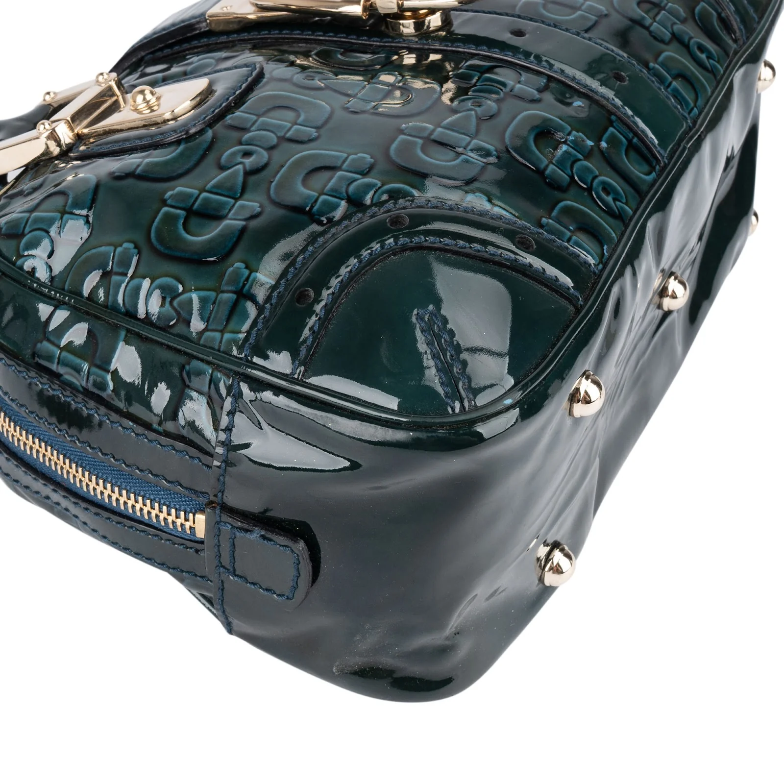 Gucci Monogram Patent Leather Horsebit Boston Bag