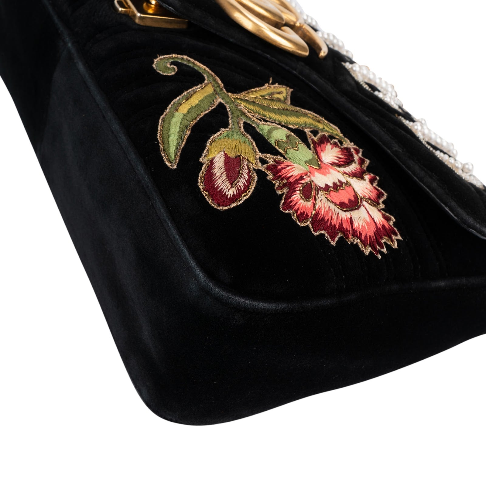 Gucci Monogram Velvet Small GG Marmont 'Loved' Embroidered Shoulder Bag