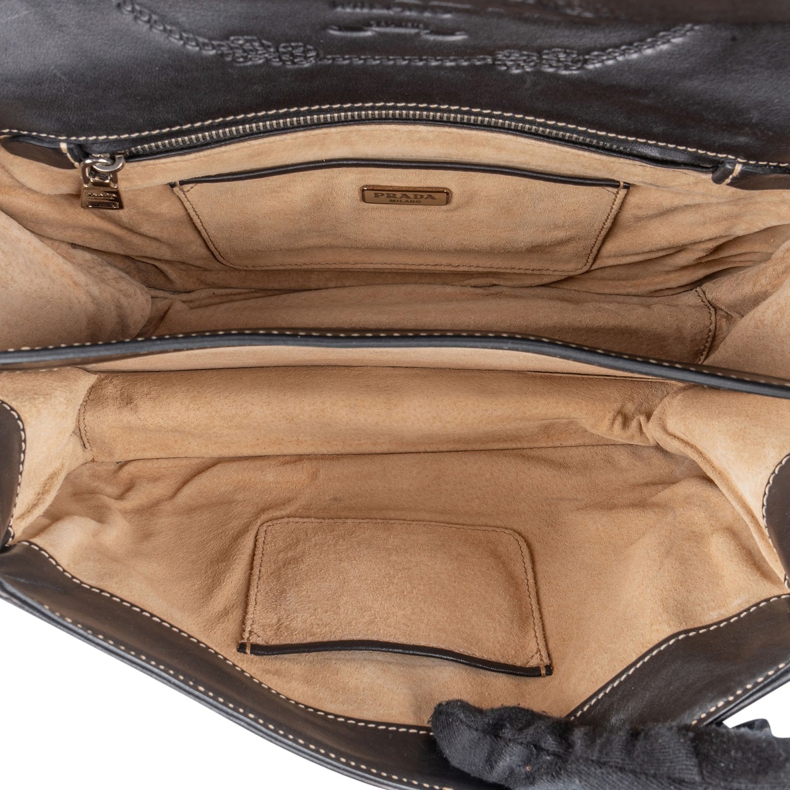 Prada Leather Contrast Stitch Flap Crossbody Bag