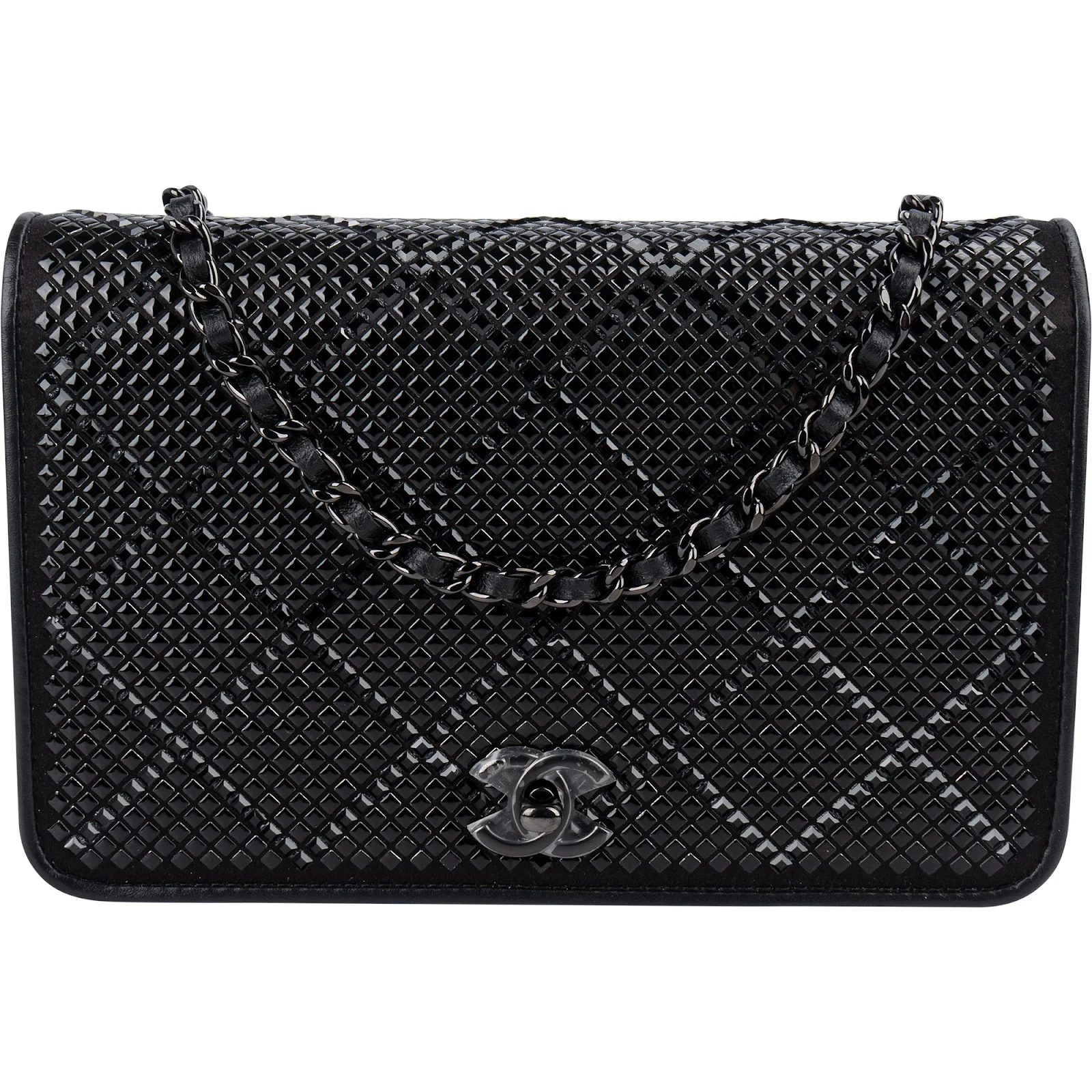 Chanel Patent Diamond Lattice Single Flap Wallet on Chain Crossbody Bag