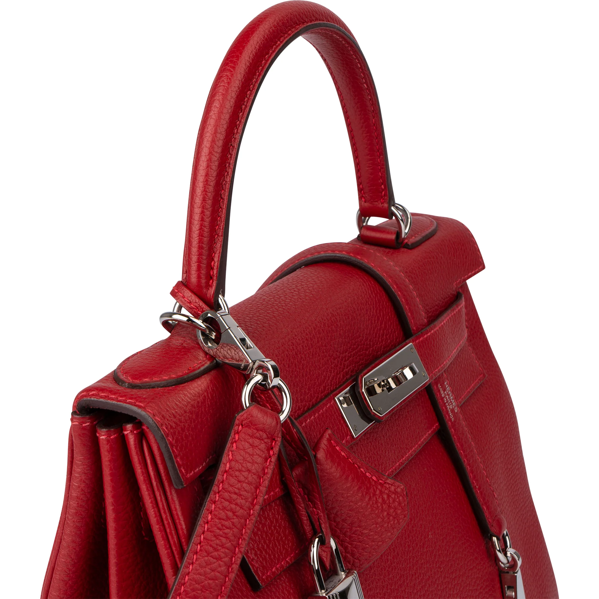 Hermès Rouge Taurillon Clemence Leather Kelly 28 Handbag