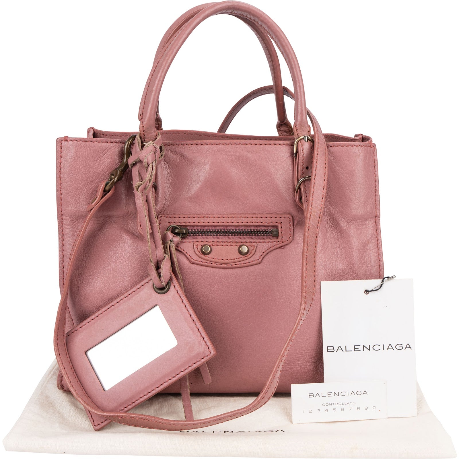 Różowa skórzana torebka Balenciaga City