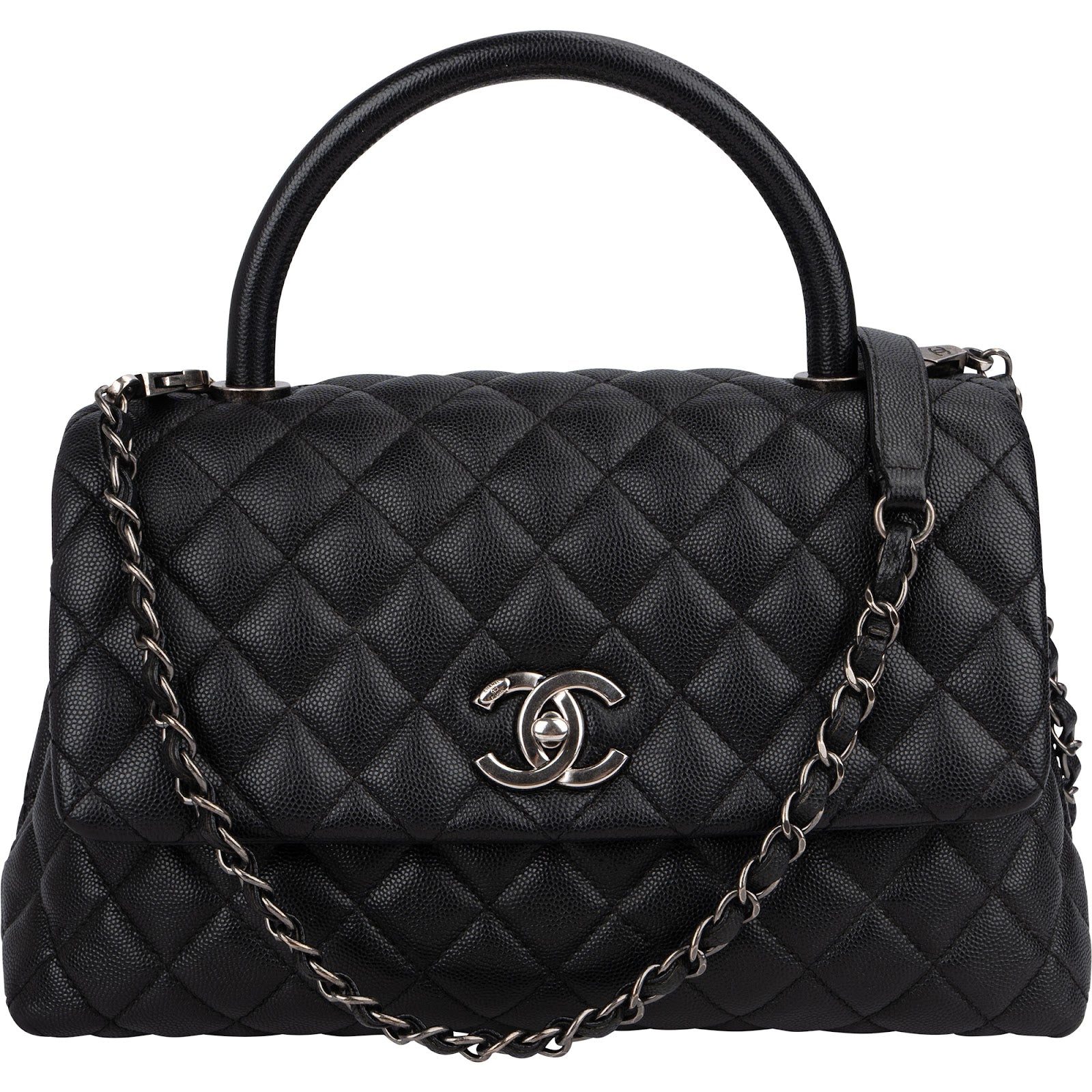 Chanel Quilted Caviar Leather Palladium Coco Handle Single Flap Handbag