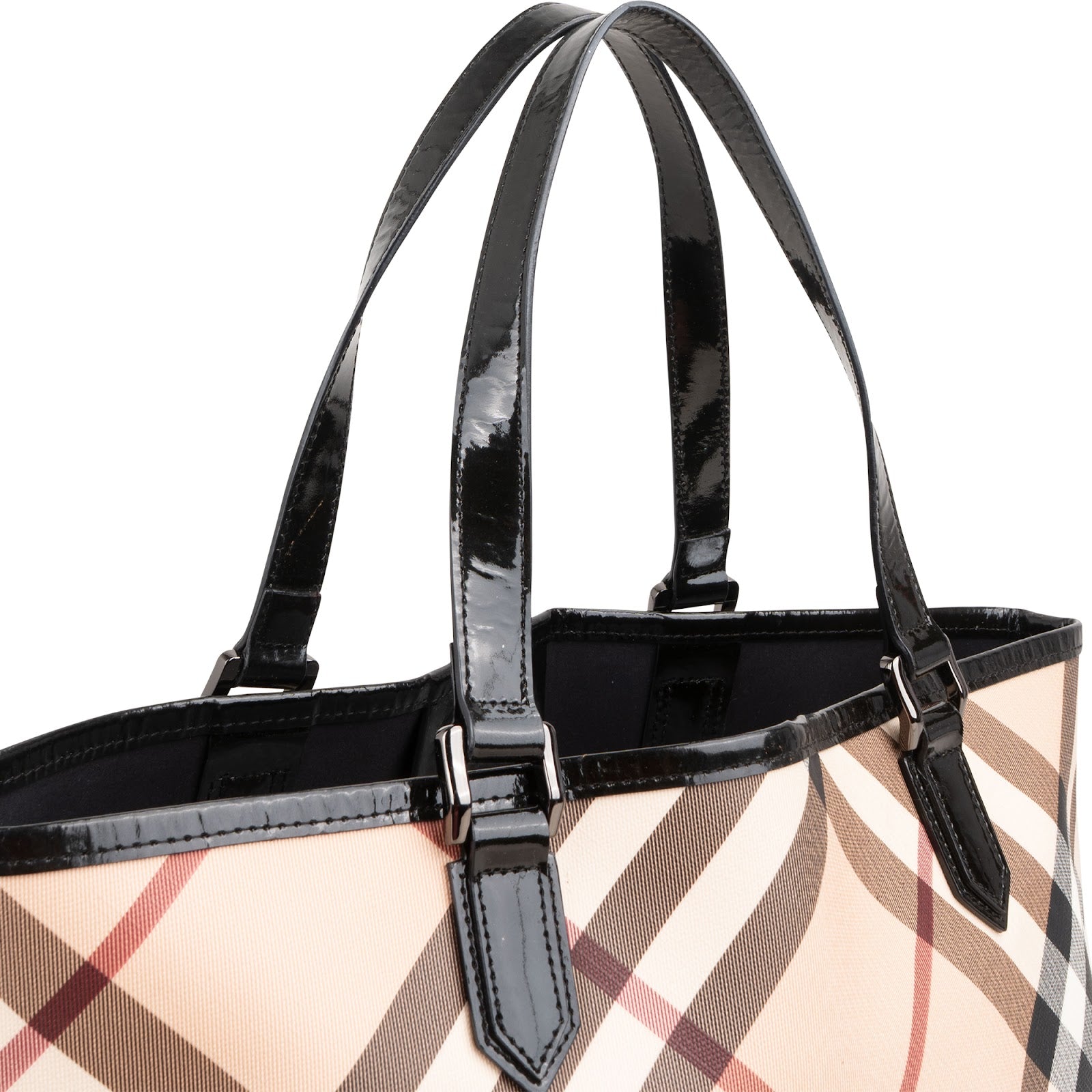 Burberry - Nova-Check Patent Leather Tote Shoulder Bag
