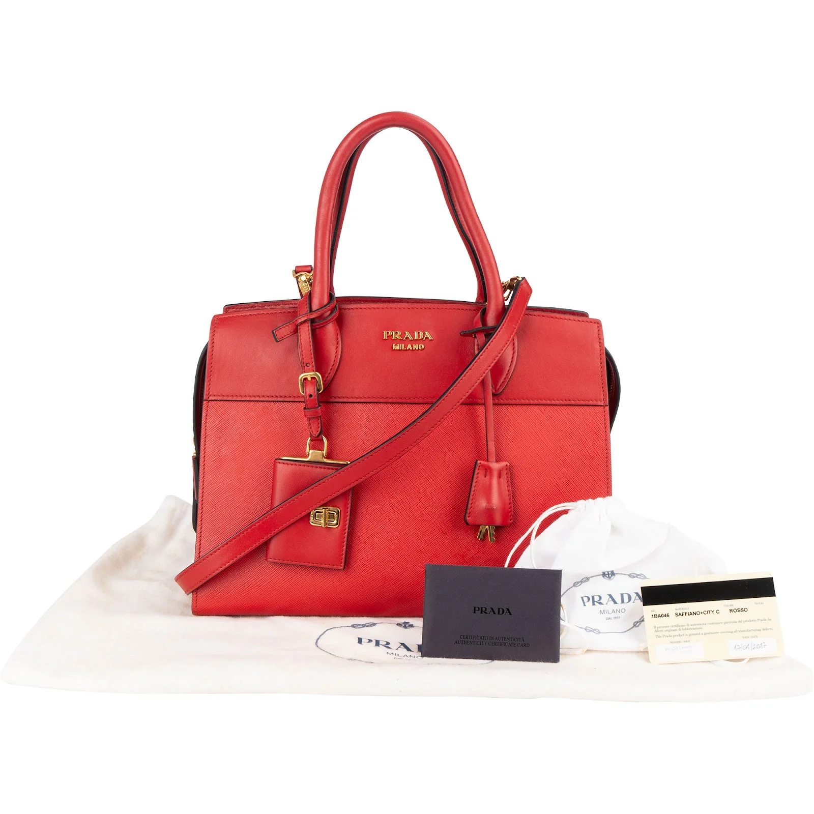 Prada Red Saffiano Leather Esplanade Handbag