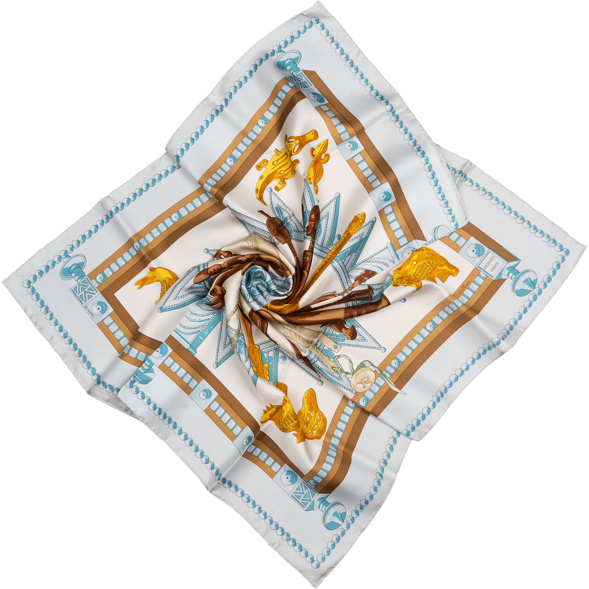 Hermès Classic "Cuillers d`Afrique" Silk Carre 90 Scarf Tuch