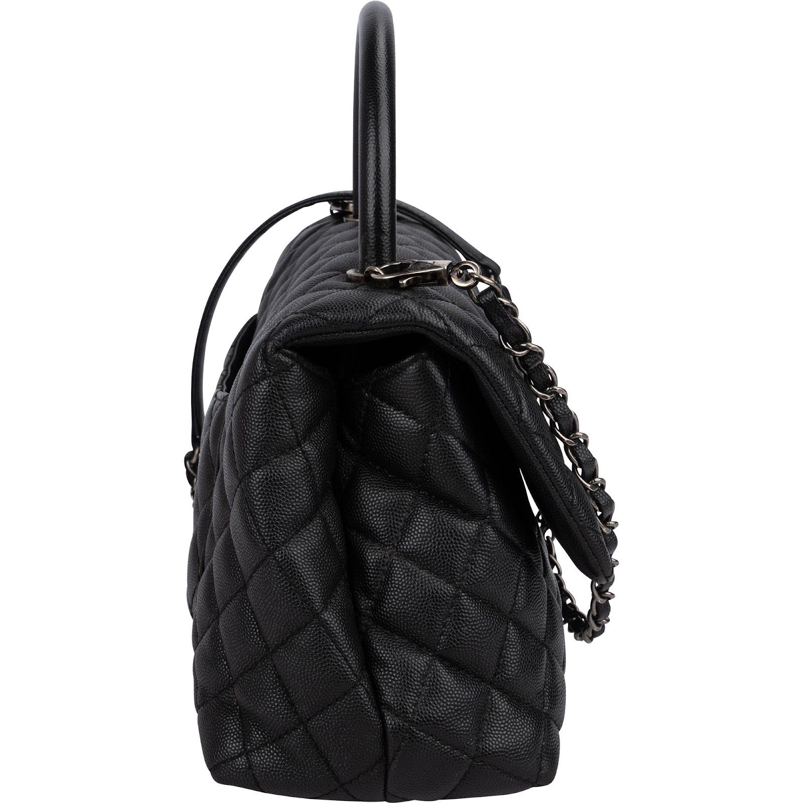 Chanel Quilted Caviar Leather Palladium Coco Handle Single Flap Handbag