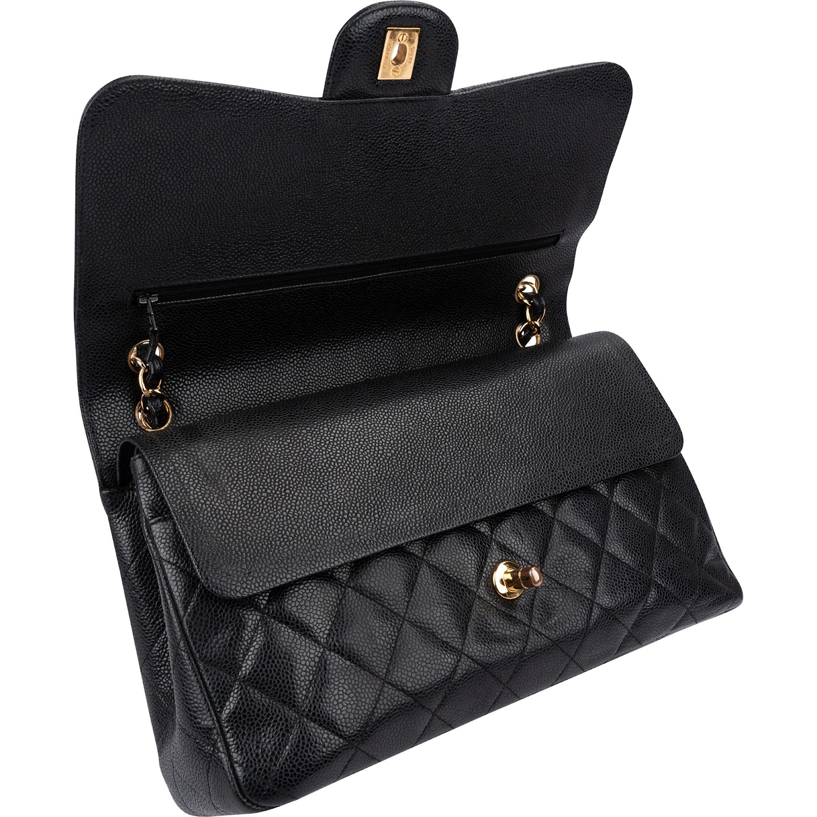 Chanel – Sac à bandoulière Jumbo à double rabat en cuir Caviar matelassé