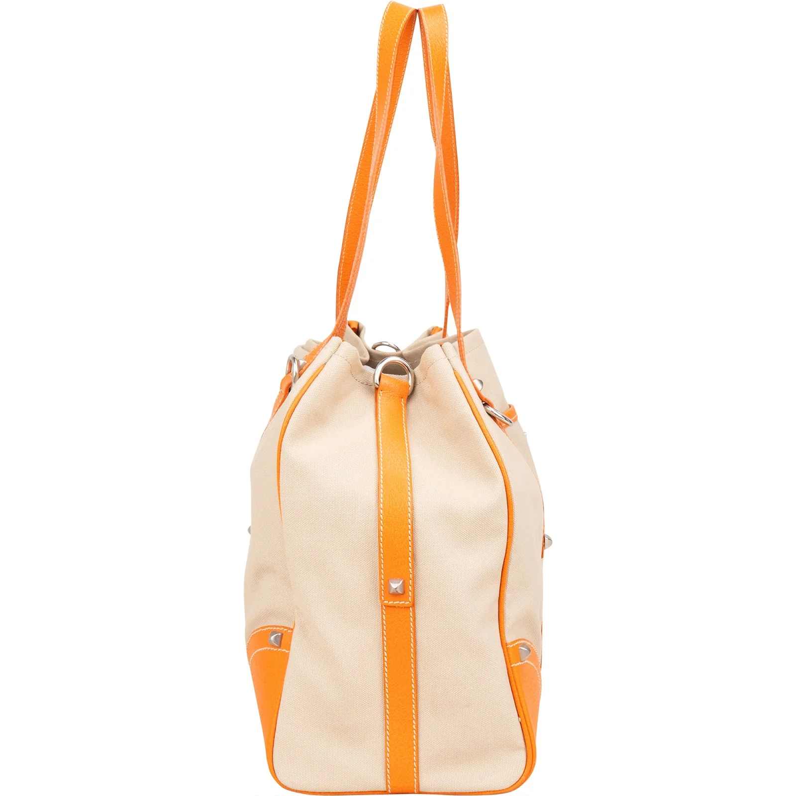 Prada Canvas and Leather Studded Shoulder Bag