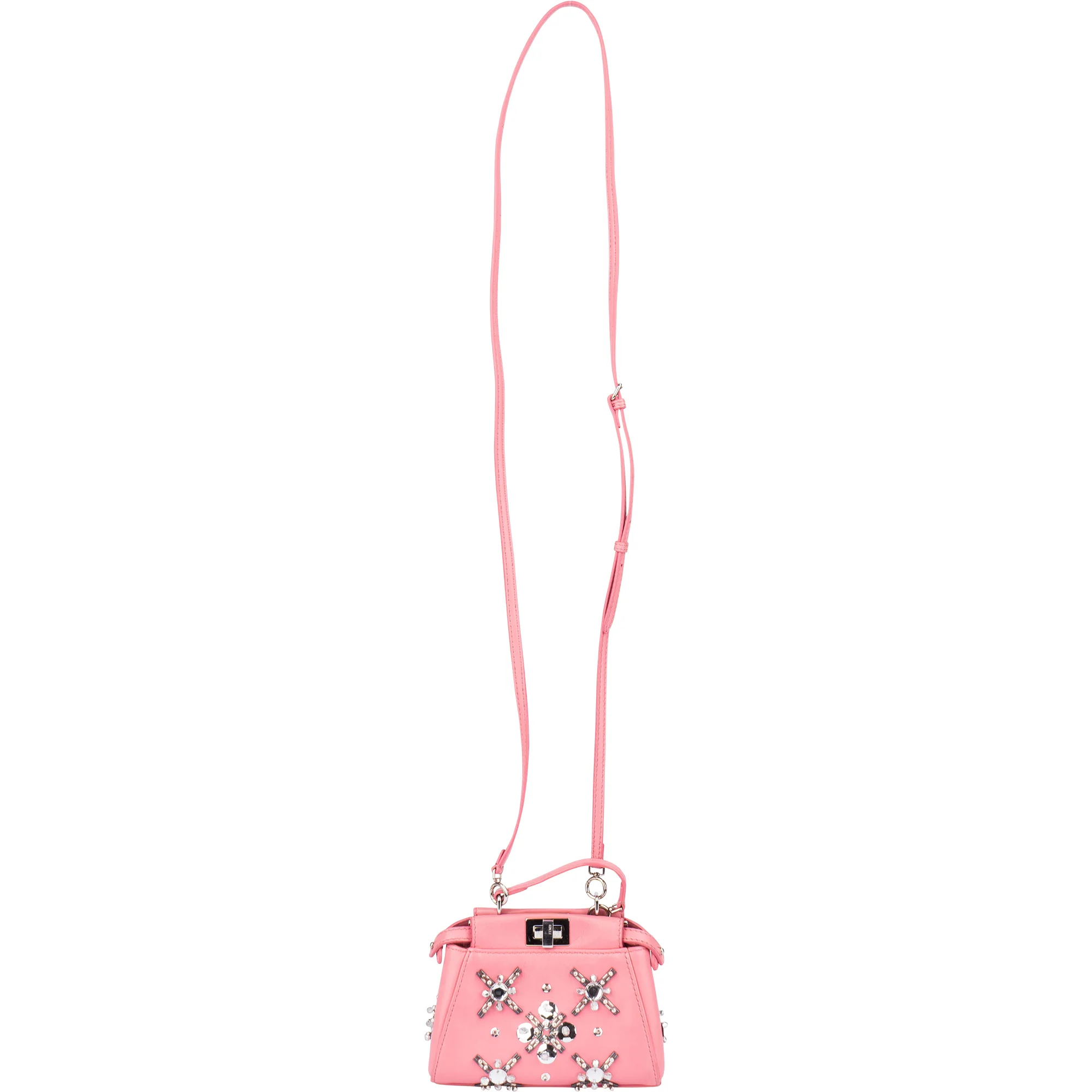 Fendi Pink Leather Crystal Micro Peekaboo Handbag