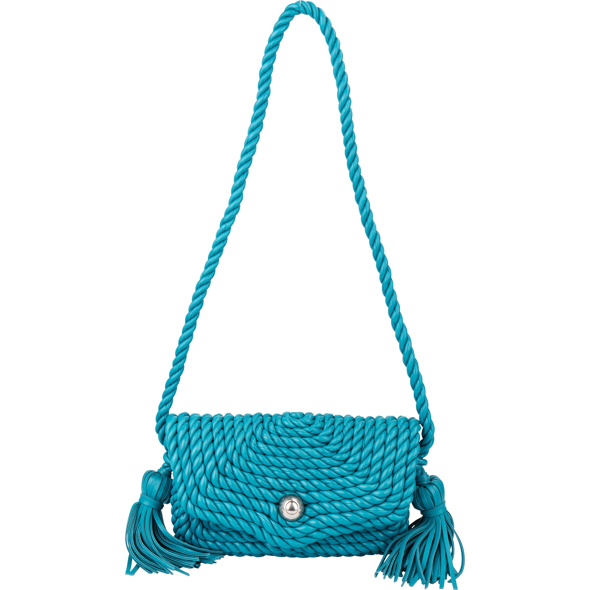 Sac à bandoulière « Torchon » en cuir tressé bleu de Bottega Veneta
