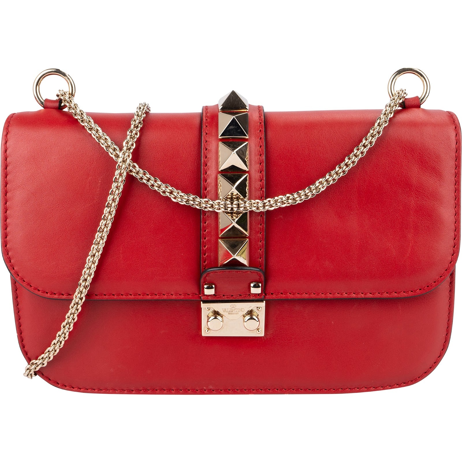 Valentino Garavani Leather Red Leather Rockstud Glam Lock Crossbody Bag