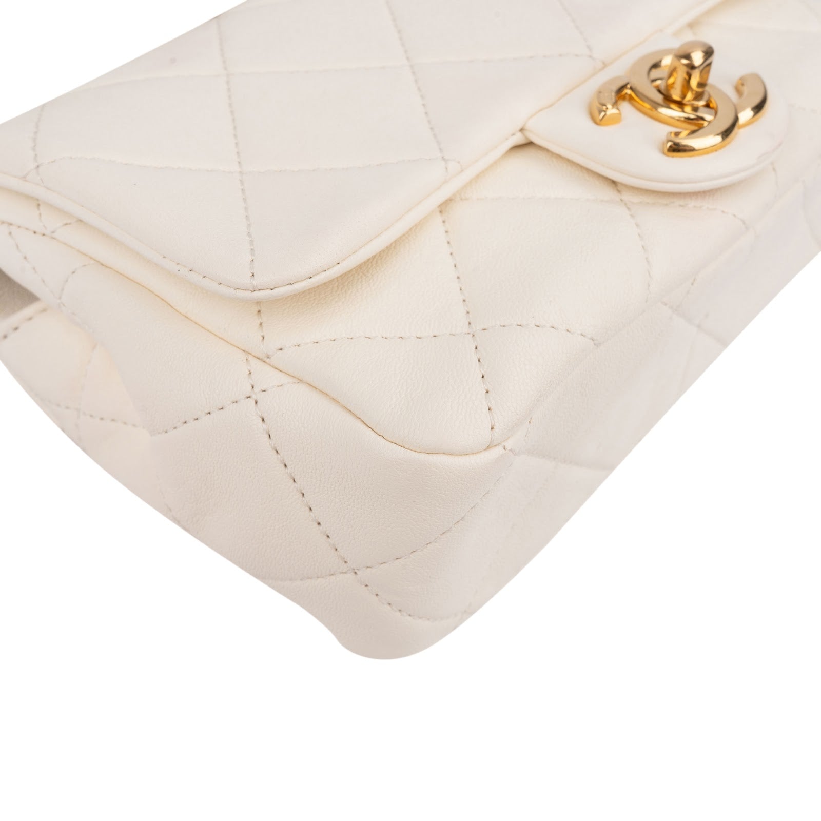 Chanel White Quilted Lambskin Mini Rectangular Flap Top Handle Crossbody Bag