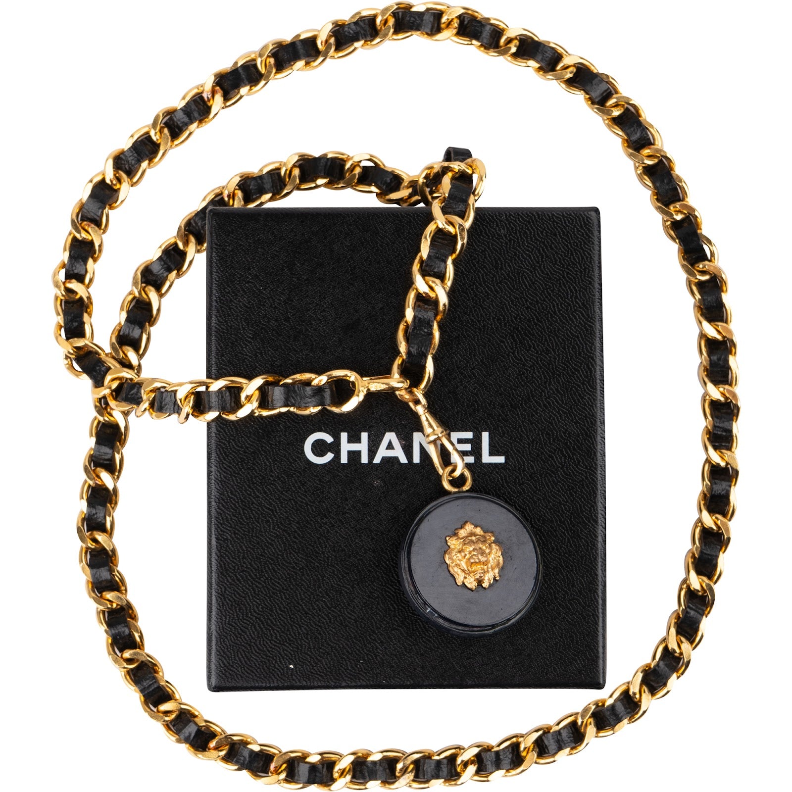 Chanel Black Lambskin Lion Head Medallion Golden Belly Chain Belt (94)