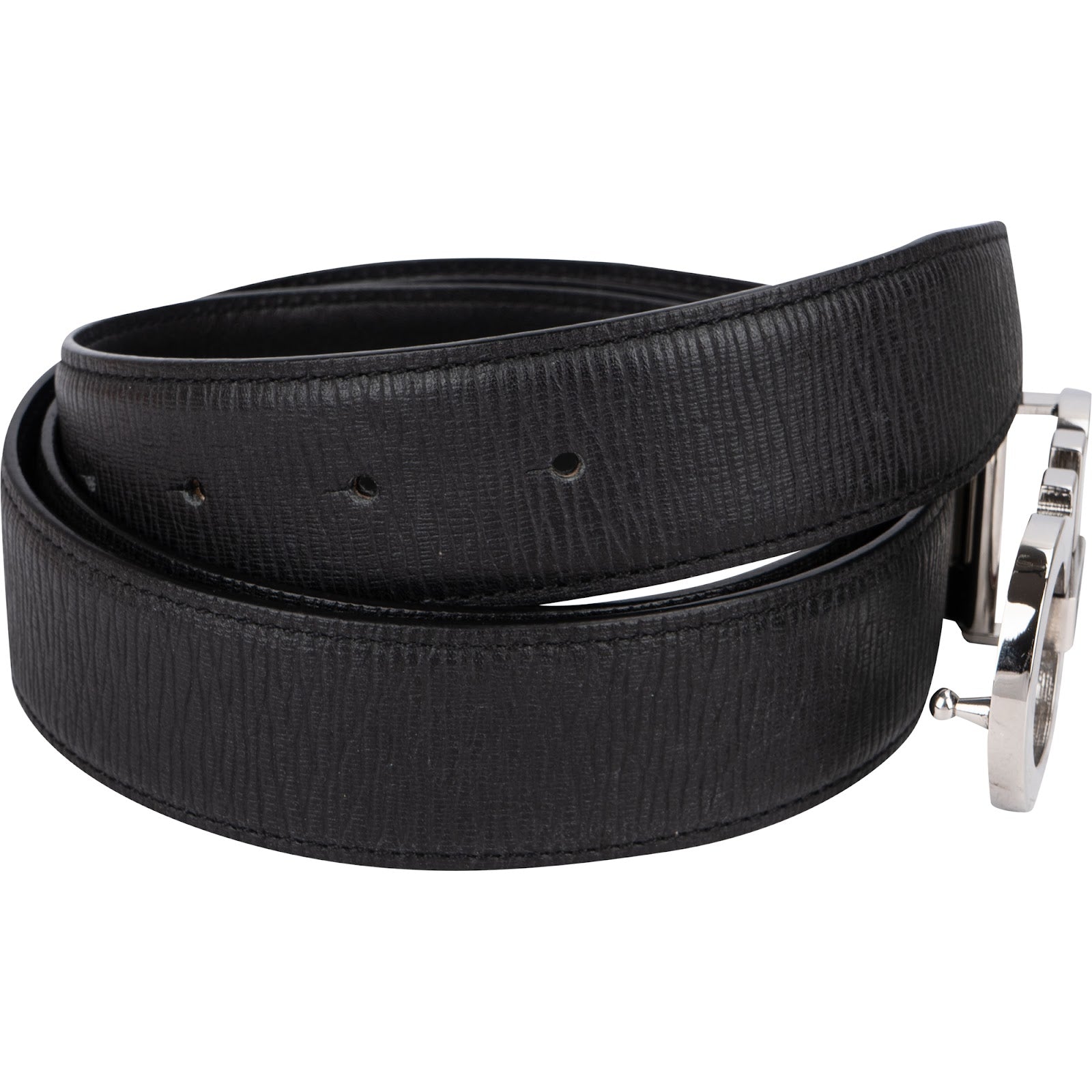 Salvatore Ferragamo Nero Pebbled Leather Gancini Gürtel (105)
