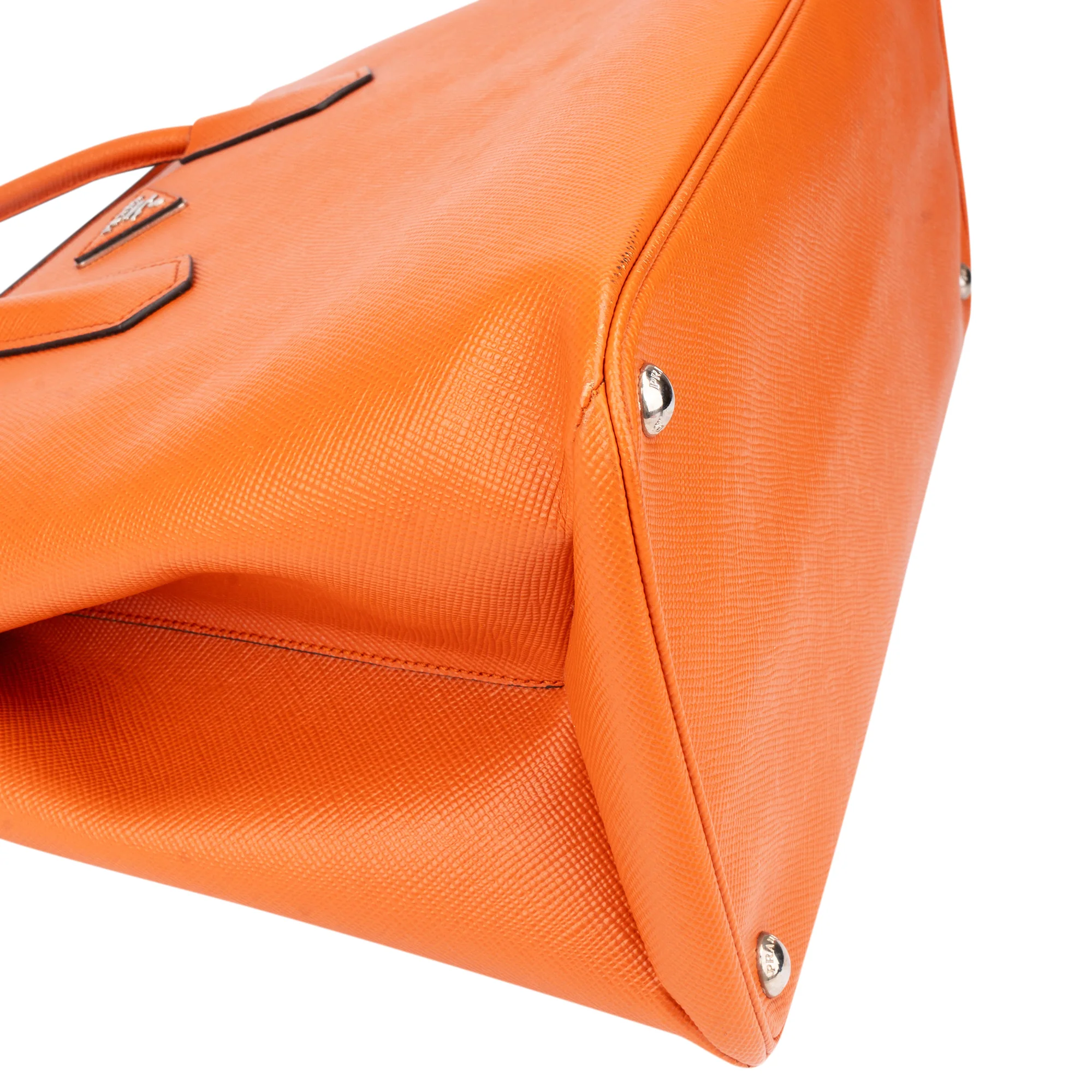 Prada Orange Saffiano Leather Turnlock Double Handbag