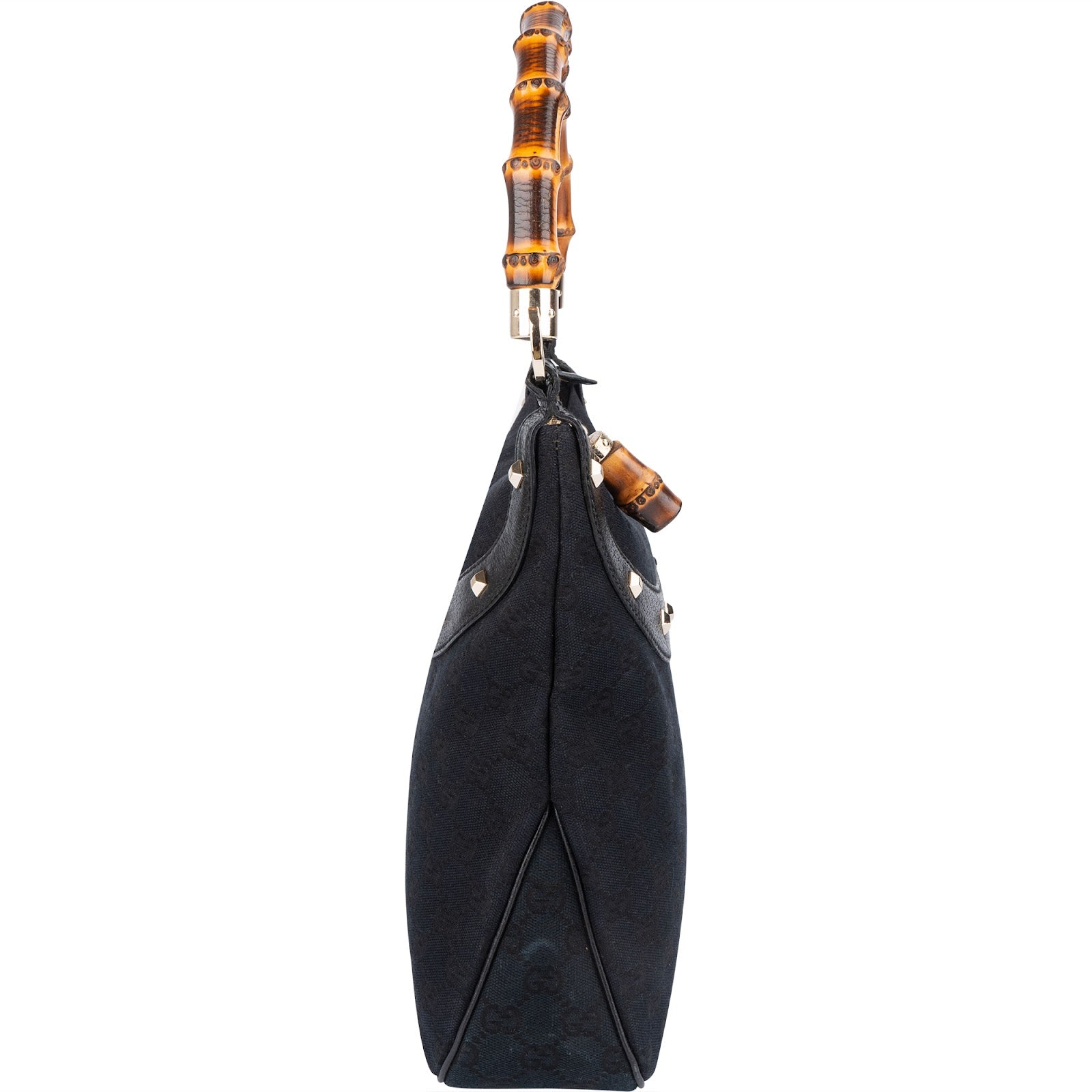 Gucci Monogram GG Studded Bamboo Hobo Handbag