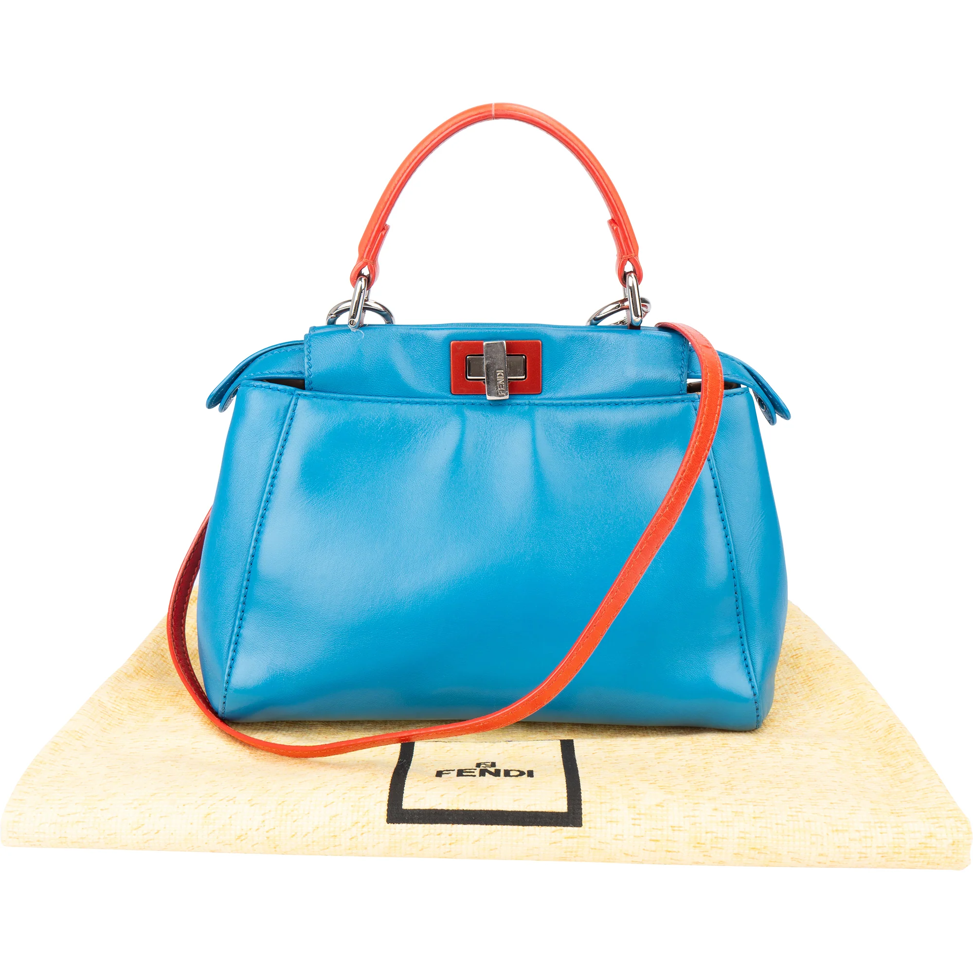 Fendi Blue Leather Peekaboo Handbag