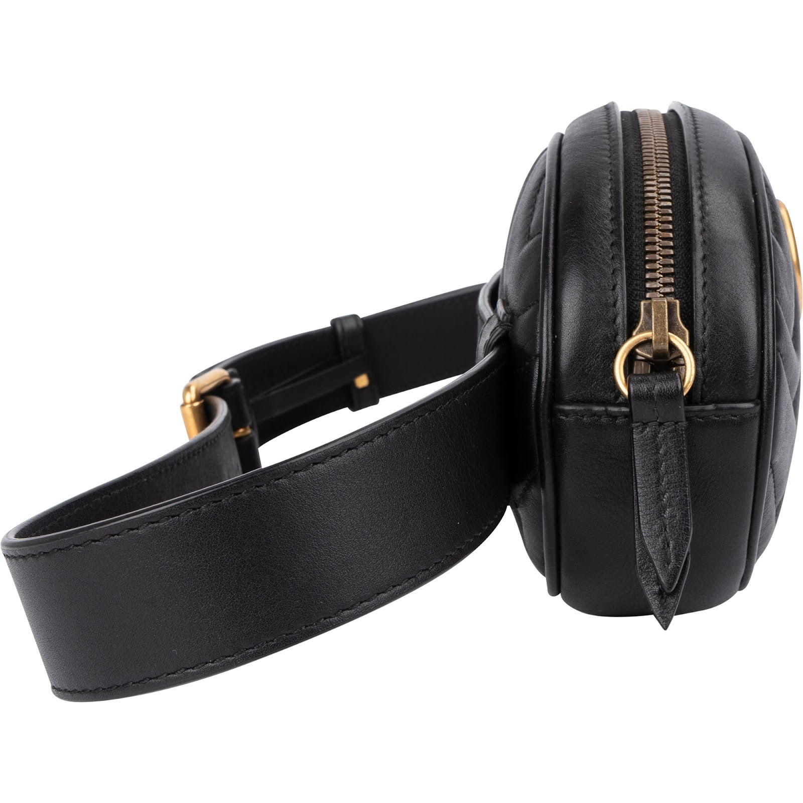 Gucci Black Matelassé Leather GG Marmont Belt Bag