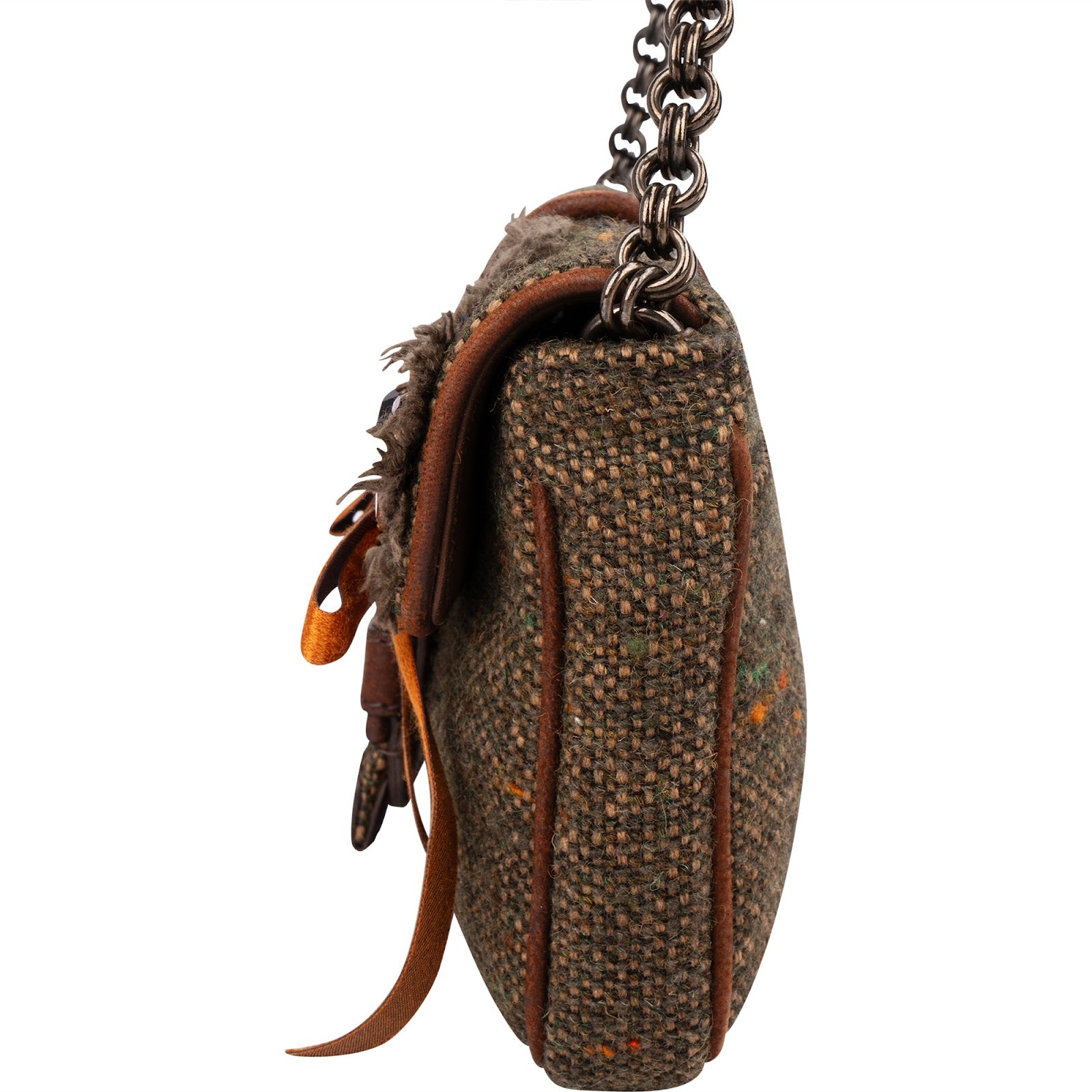 Prada - Tweed Ricamo Visone Mini Flap Shoulder Bag