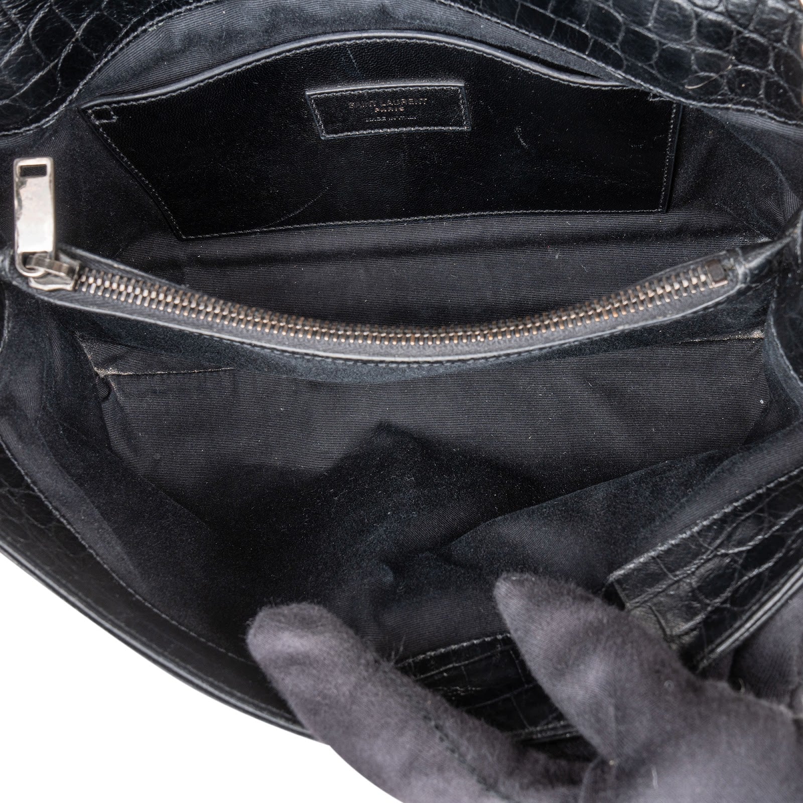 Saint Laurent Niki-schoudertas van leer met krokodillenreliëf en ketting