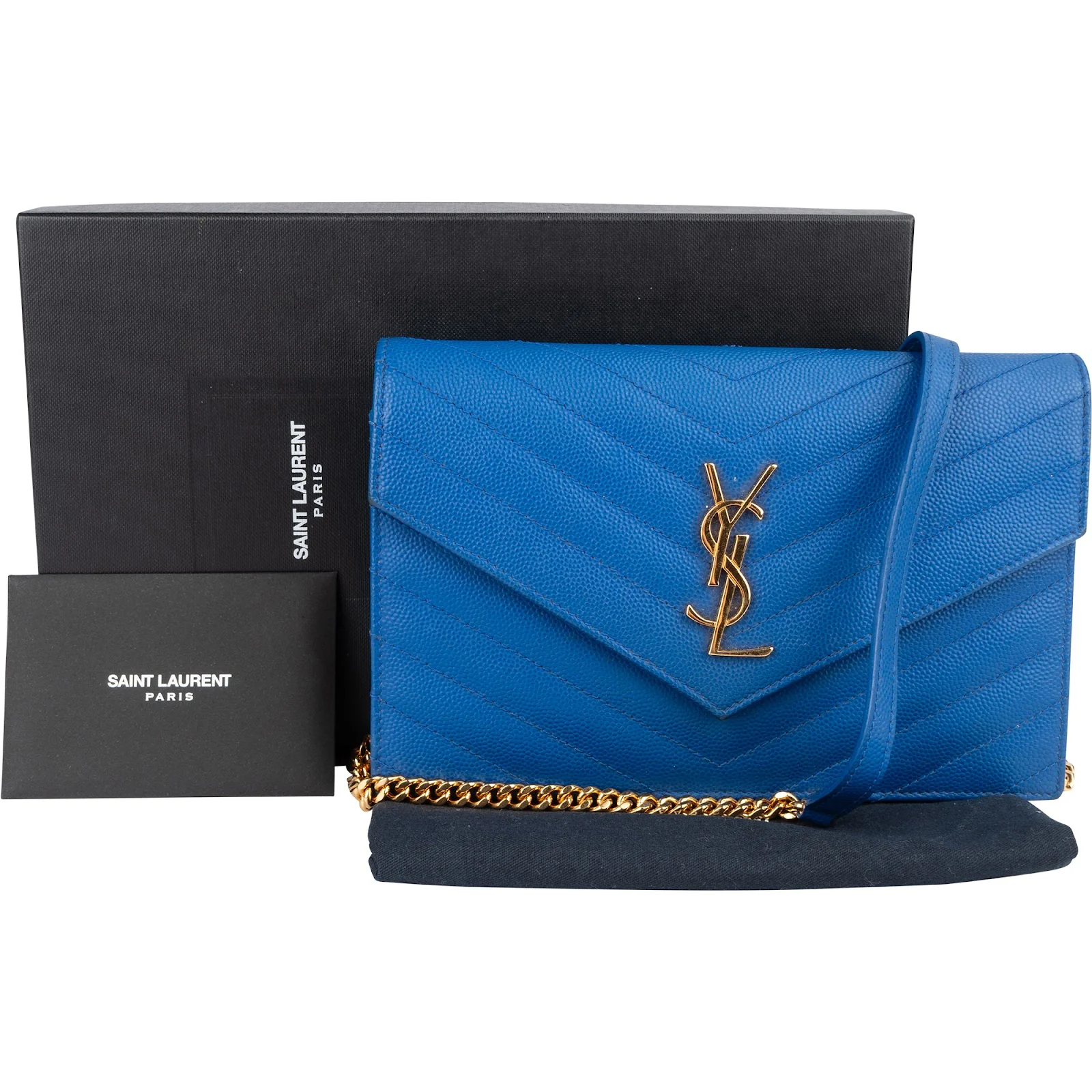 Saint Laurent Chevron Grain de Poudre Wallet On Chain Crossbody Bag