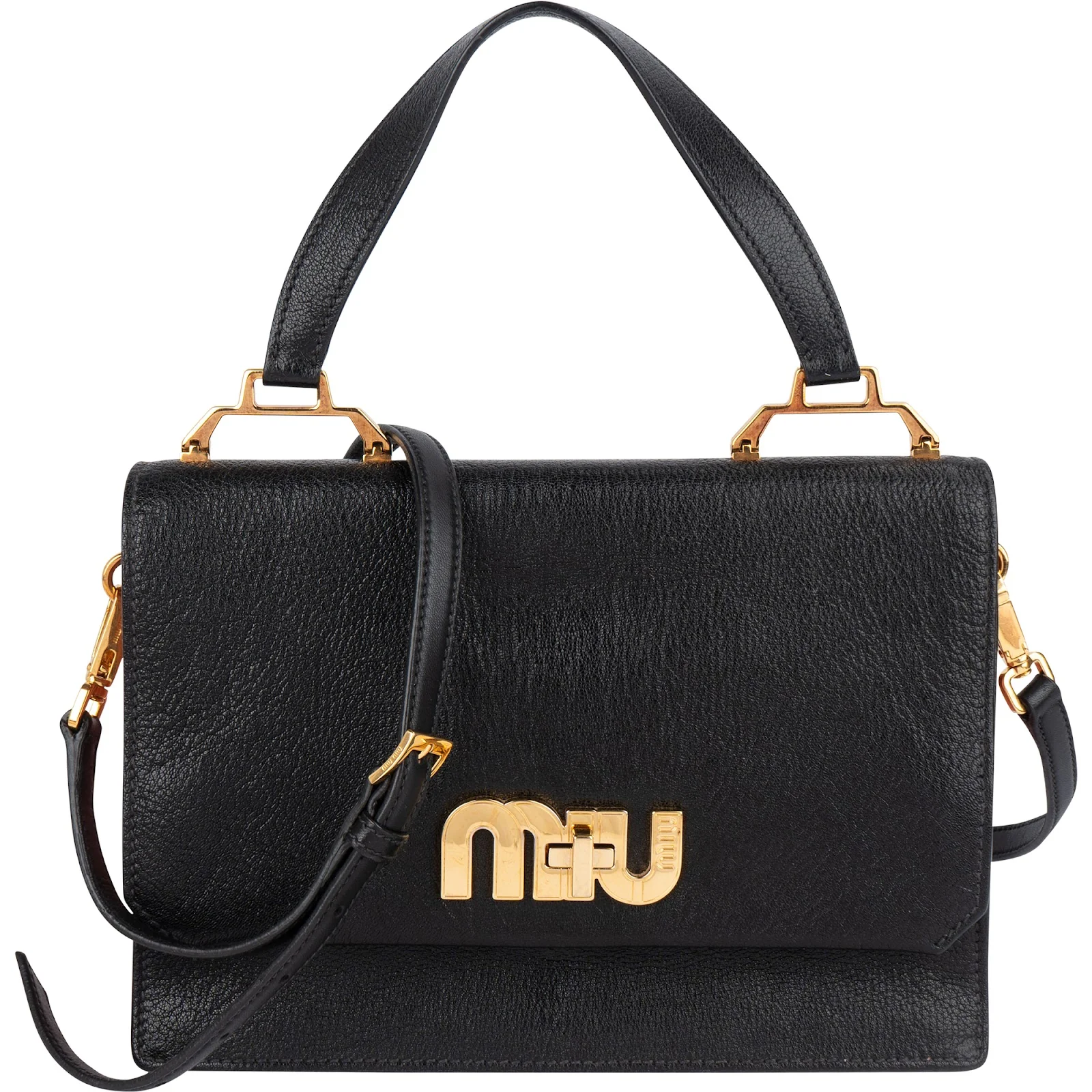 Miu Miu Black Madras Leather Top Handle Crossbody Bag