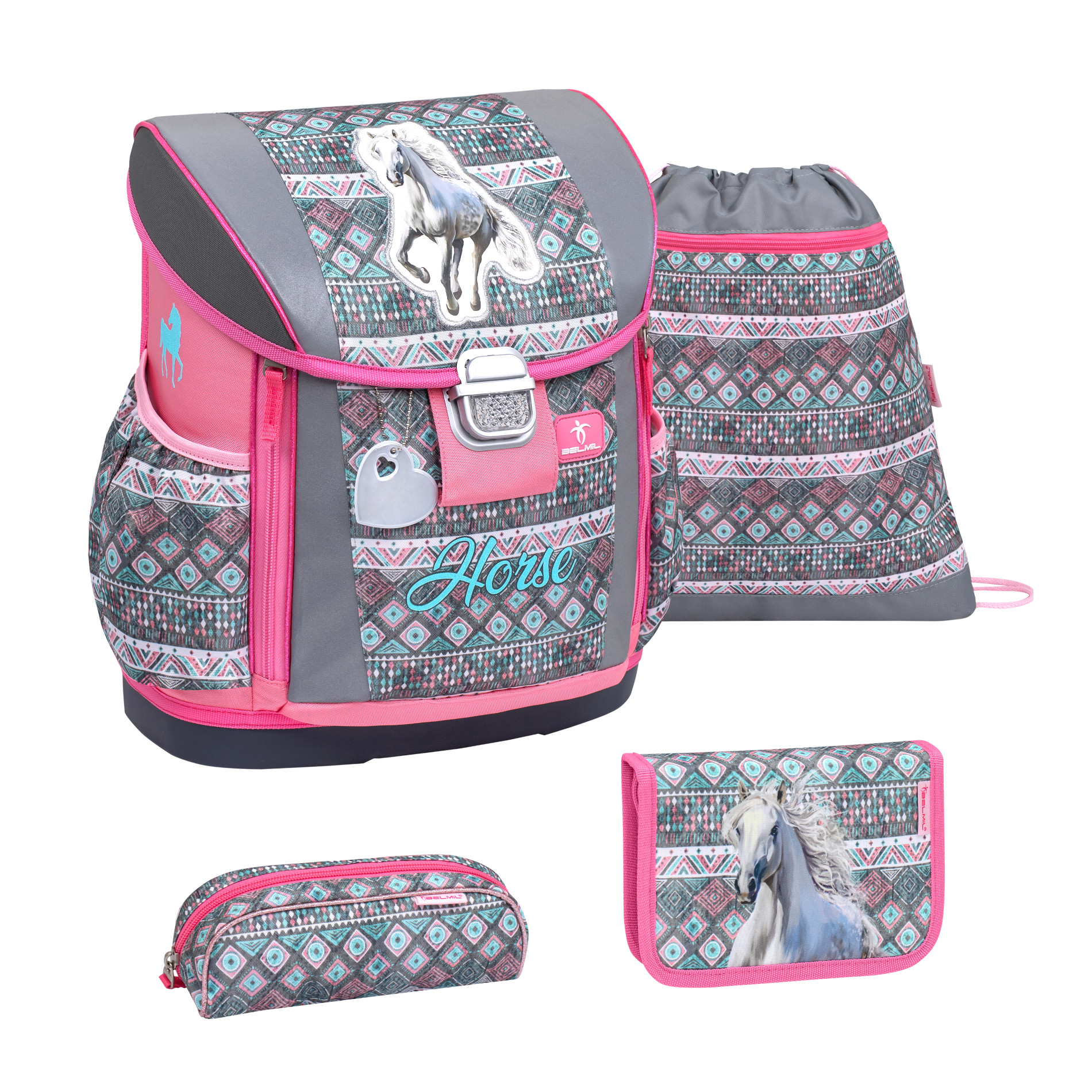 Customize Me ergonomic satchel set 4-piece - Horse Aruba Blue