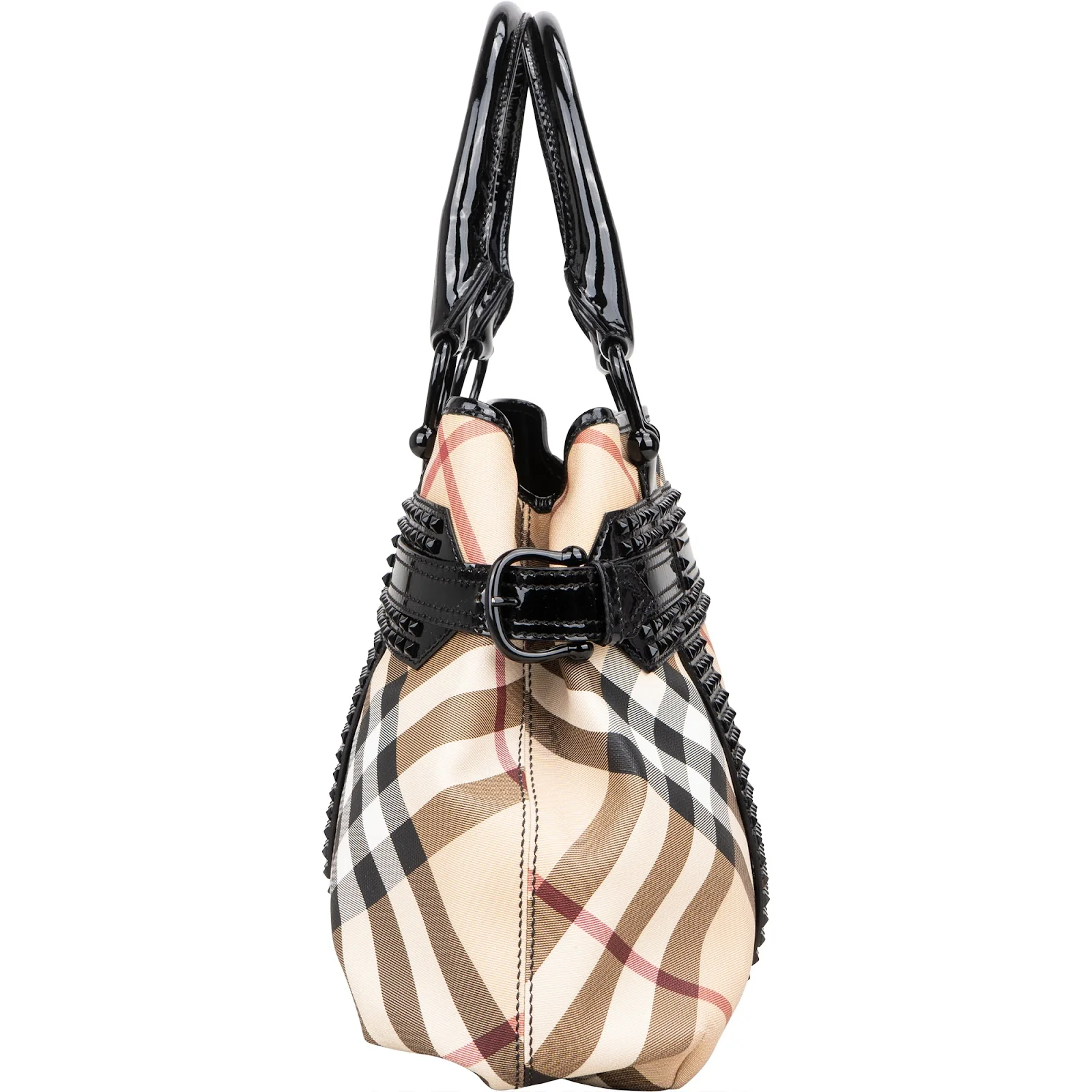Burberry Nova-Check Studded Knight Hobo Handbag